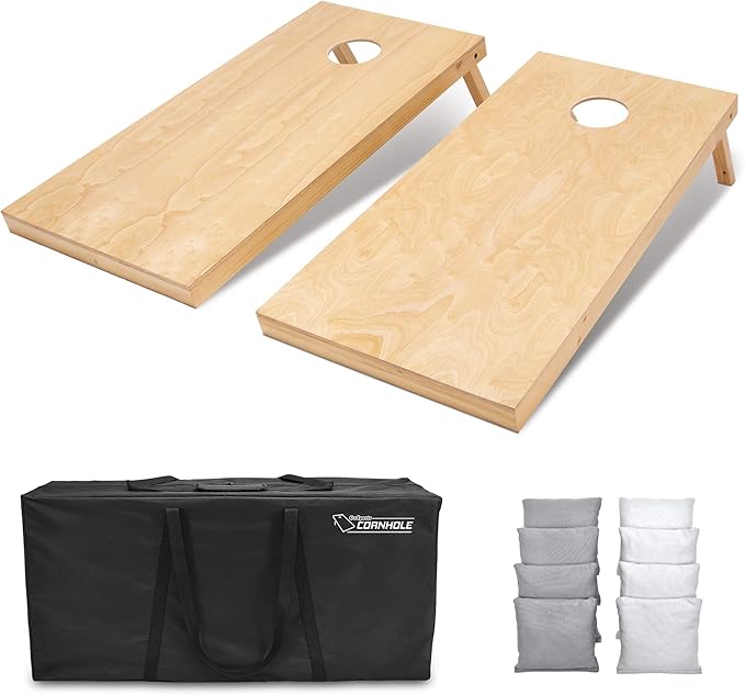 GoSports Regulation Size Wooden Cornhole Set with Natural Wood Finish - Includes Carrying Case