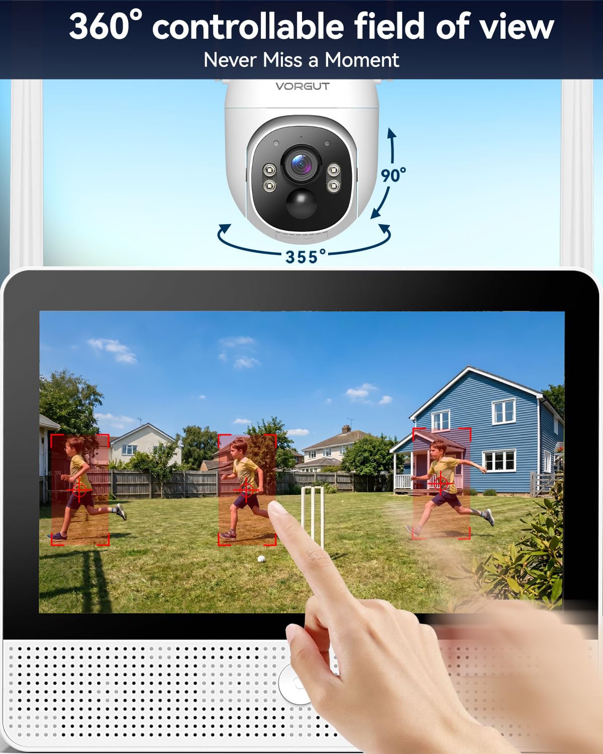 Solar Security Cameras Wireless Outdoor System with 10'' Touch Monitor 10CH NVR, 4MP WiFi6 Cameras for Home Security, 355° Pan 90° Tilt, Night Color, 2-Way Audio, 500G HDD, 0 Monthly Fee, 2 Cam-Kit