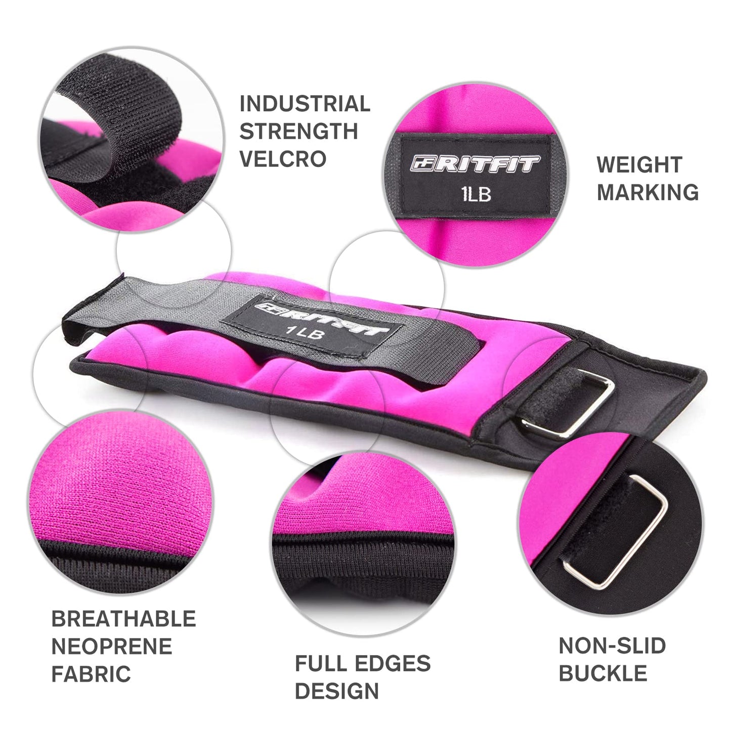 RitFit Ankle Weights - A Pair of 2/3/4/6/8/10 LBS, Wrist Weights with Adjustable Straps for Women & Men, Leg Weights for Walking, Running, Yoga, Gym, Workout, Physical Therapy