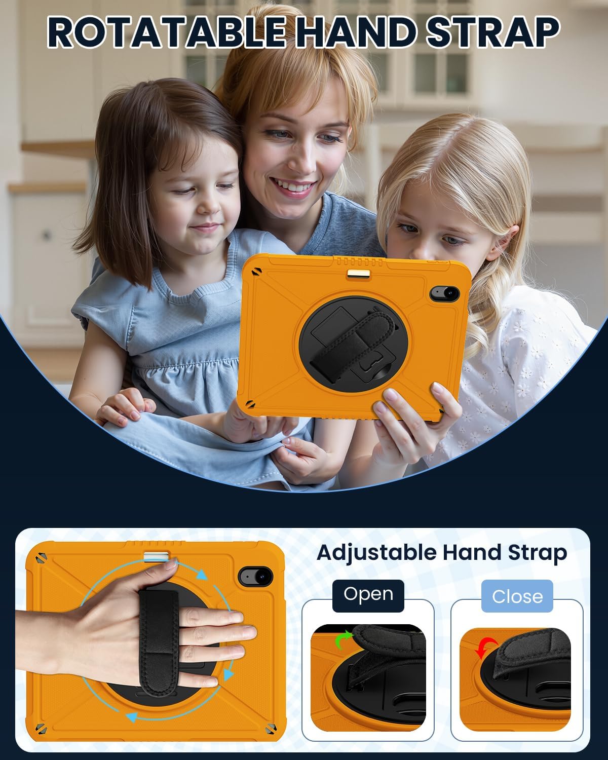 ZtotopCases (A16) 11th/10th 11''/10.9'' Strap,360 11th 2025(A3354/5),Orange for iPad Generation with Screen Protector