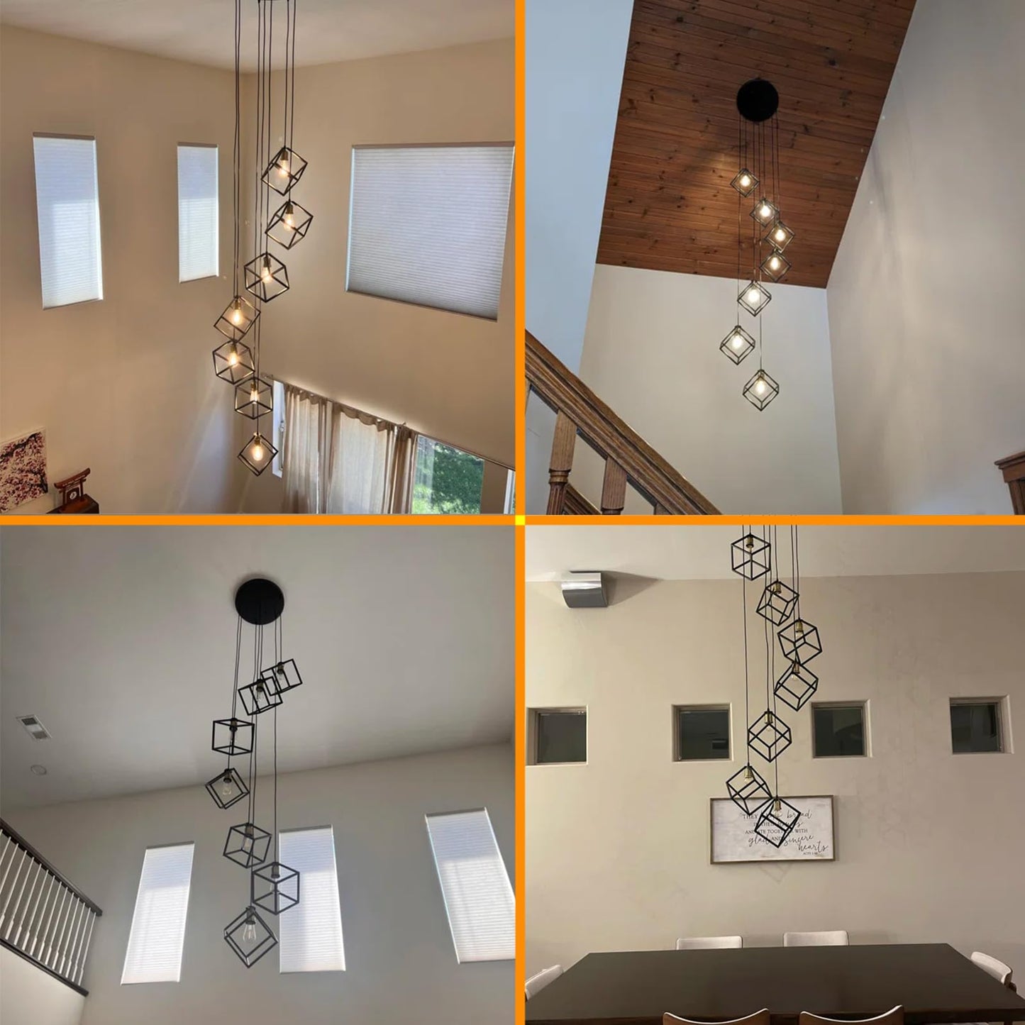 vivihobb 9 Light Large Modern Large Foyer Chandelier,Black Metal Cage,134" Long Light Fixture for High Ceilings Entryway Foyer Staircase,LED Bulbs Included