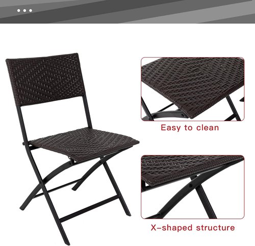 FDW Patio Furniture - 3 Piece Folding Rattan Chair Set with Coffee Table - Brown Outdoor Conversation Set