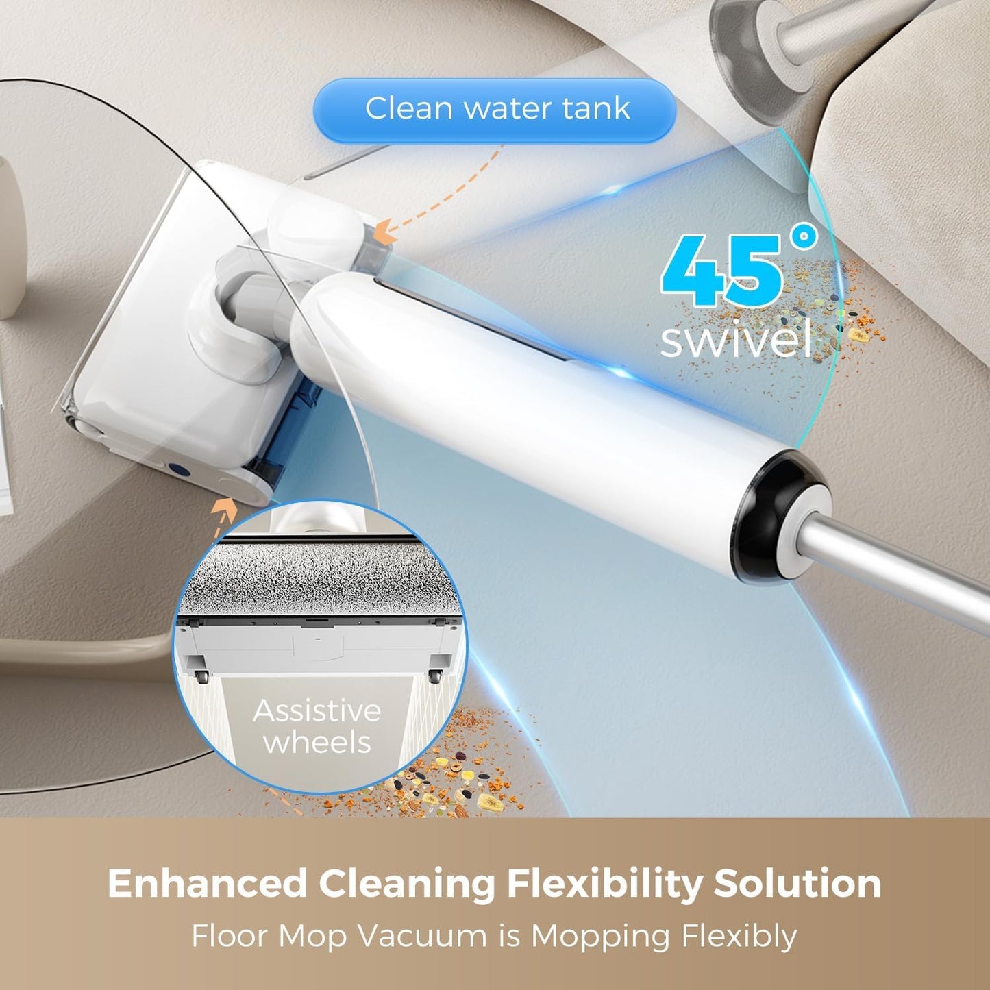 HABIUBIU Wet Dry Vacuum Cleaner Cordless, 23000Pa Mop Combo, 45min Runtime, 180° Lay-Flat, Self-Cleaning, LED & Voice, for Hard Floors & Pet Hair