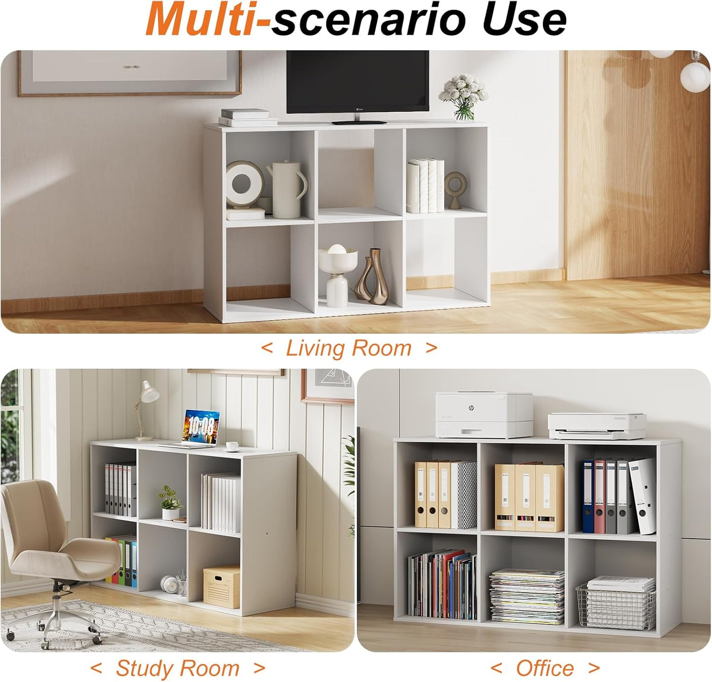 Sweetcrispy 6 Cube Storage Organizer - Versatile Open Cube Bookshelf with Removable Back Panels | White, 36" L × 11.6" W × 24" H