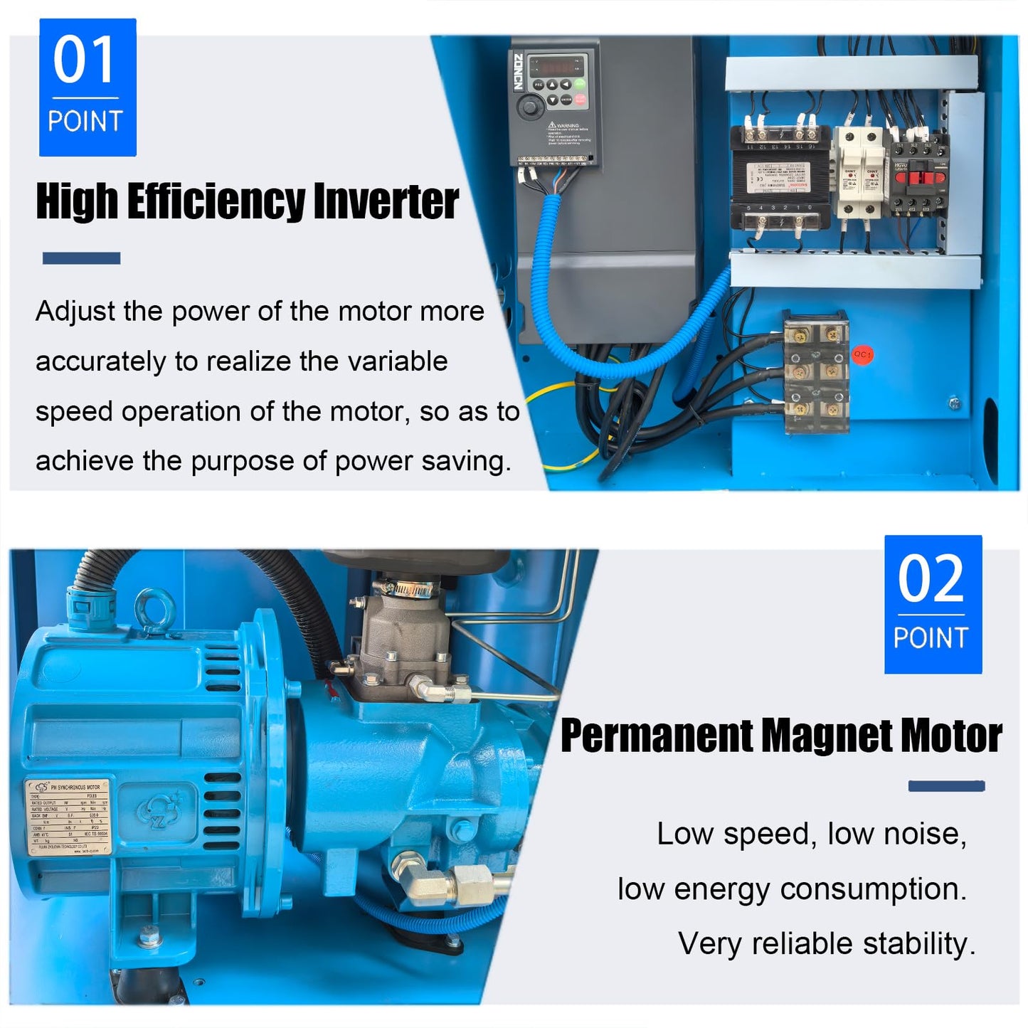 15HP Air Compressor 230V 60Hz 3-Phase 61cfm Max Pressure 120 PSI 11KW Variable Speed Frequency Rotary Screw Air Compressor Commercial Air Compressed System
