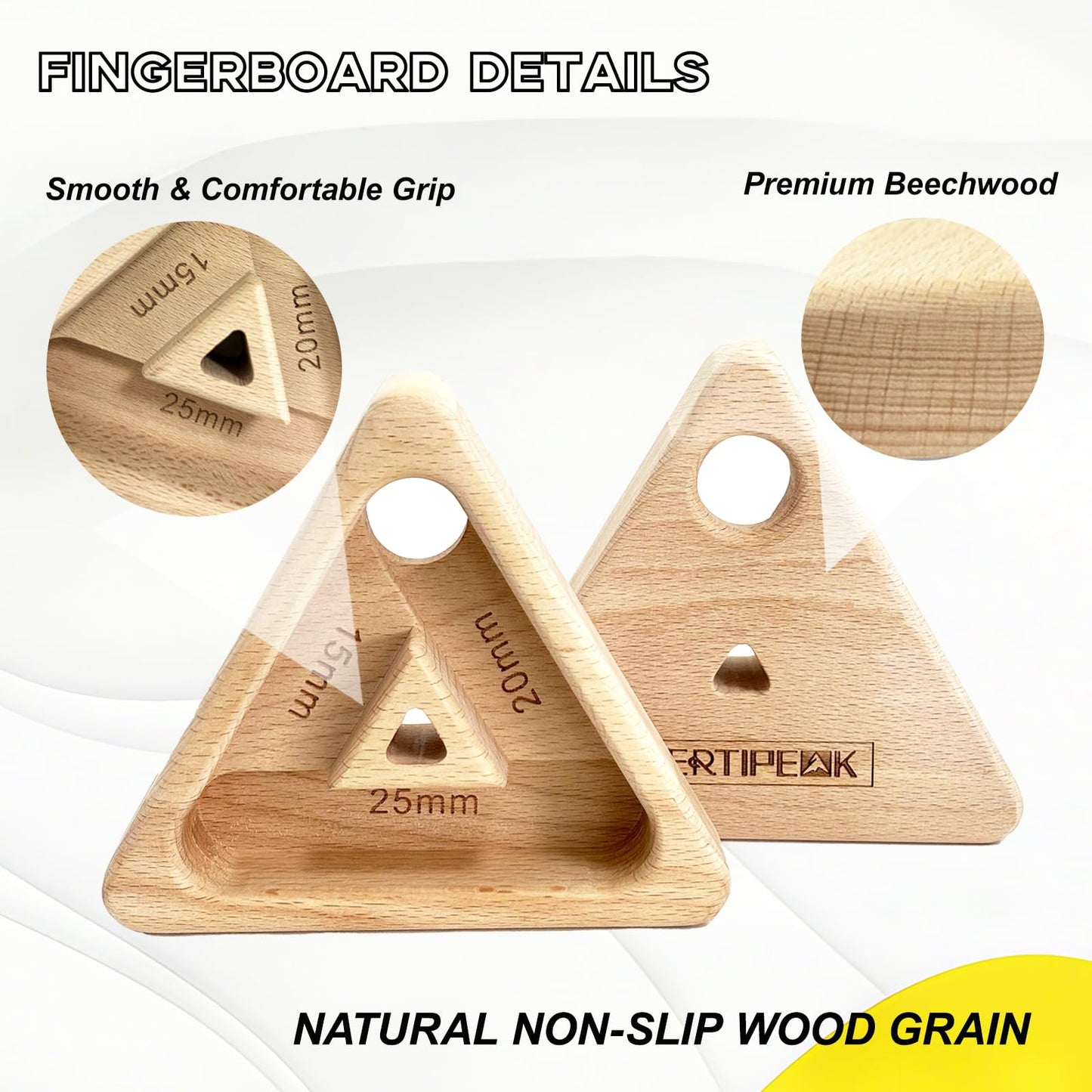 VERTIPEAK Portable Hangboard Rock Climbing, 2 pack Triangular Wooden Climbing Fingerboard with 3 Multi-Depth Pockets, Finger Strength, Arm Workout & Pull-up Training