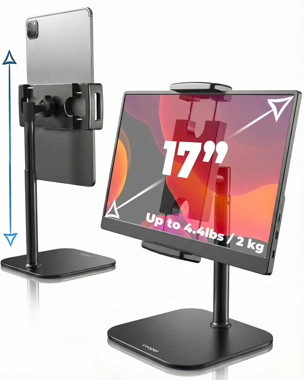 COOPER 10" TabStand Mini, Height Adjustable Tablet Stand, Ipad Stand for Desk, Portable Monitor Holder, Heavy Duty