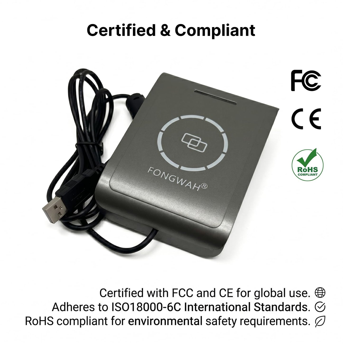 Fongwah Desktop Gen 2 UHF Reader/Writer ISO18000-6C up to 39 Inches Reading Distance Support Keyboard Emulation Free SDK