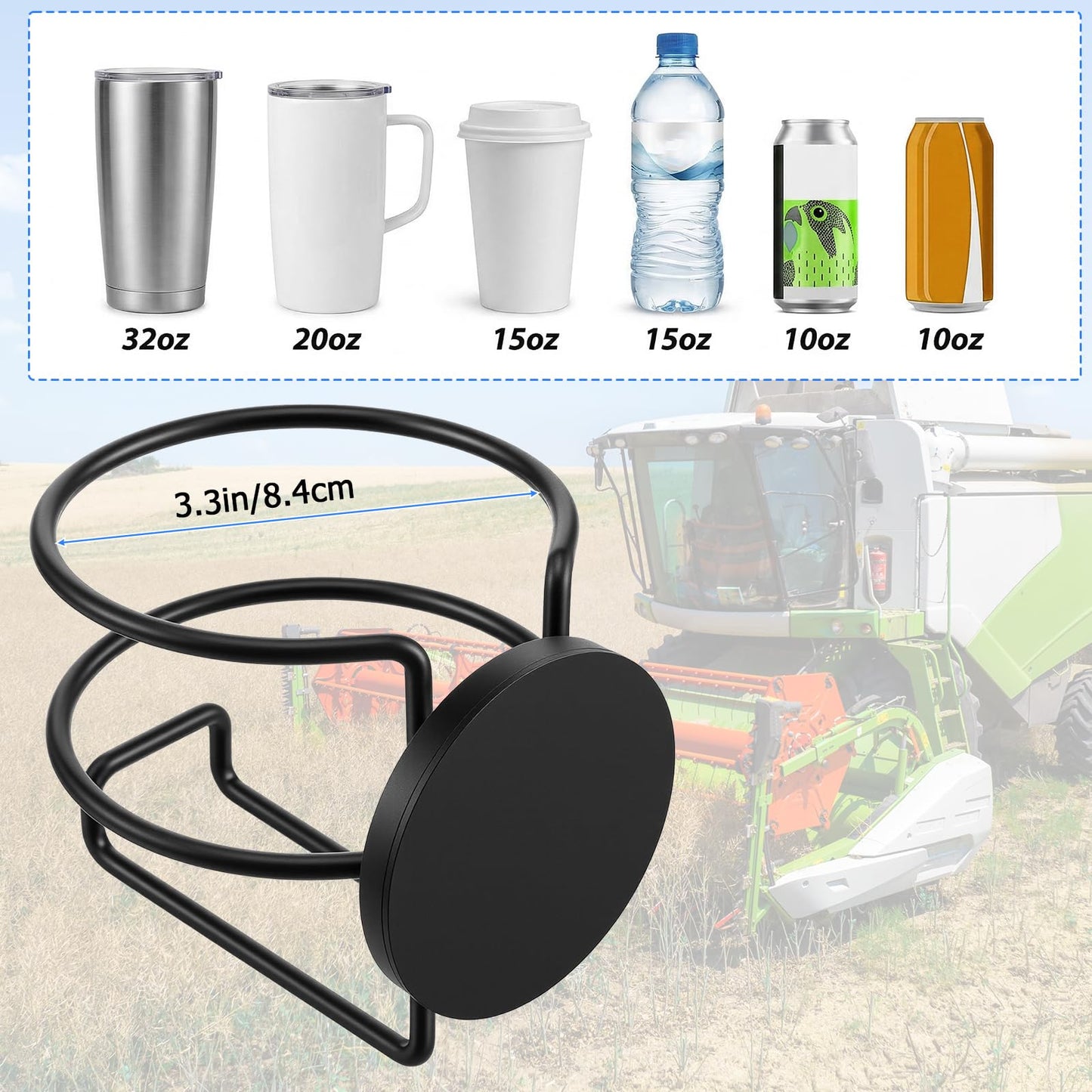 Heavy Duty Magnetic Cup Holder, 4 Pack Black Metal Drink Holder with 2.56 Inch Strong Magnet Base for Truck Tractor Refrigerator Treadmill Toolbox