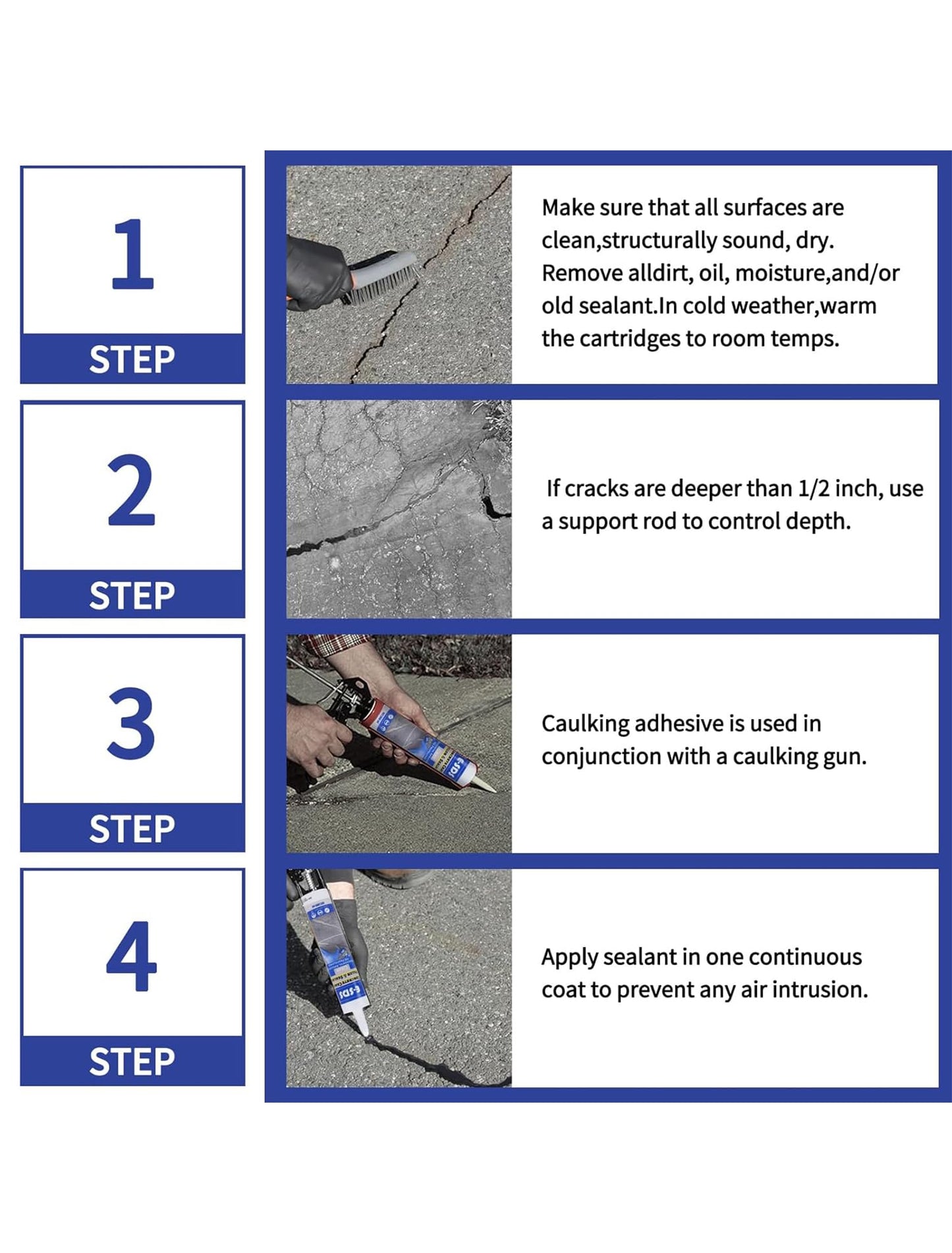 E-SDS Concrete Crack Filler Outdoor Waterproof Cement Crack Filler, Polyurethane Adhesive Sealant Self-Leveling Driveway Repair Filler Flexible Concrete Patch Gray 10.5 fl. oz (Grey,6 Pack)