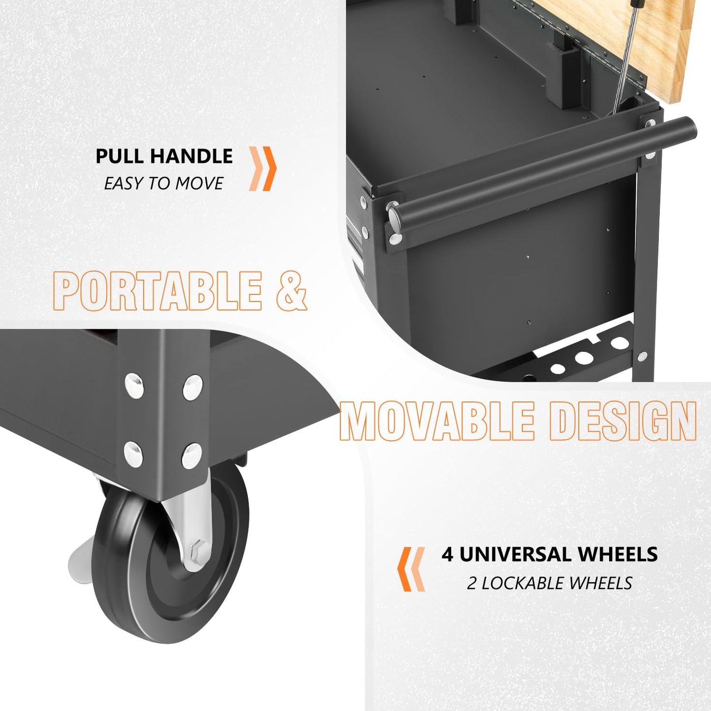 DNA Motoring 3-Drawer Rolling Tools Chest, Rolling Tool Storage Cabinet, Heavy Duty Mechanic Tool Cart, Trolley Organizer for Garage, Warehouse, Workshop, Black, TOOLS-00403