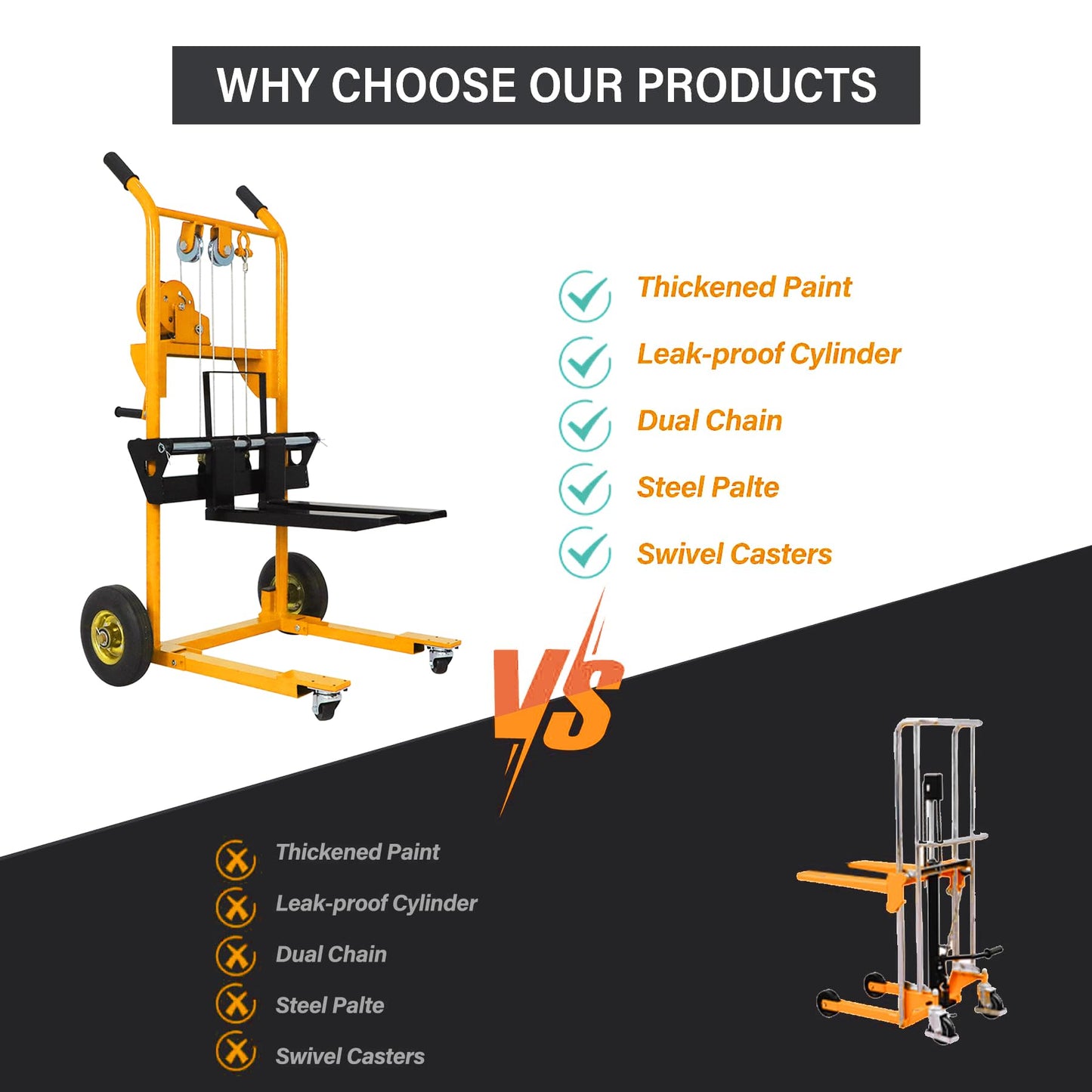 Apollo Material Lift Winch Stacker, Pallet Truck Dolly 330 lbs Capacity, 40.5" Max Lift, Pallet Stacker with Swivel Casters and Steel Platform