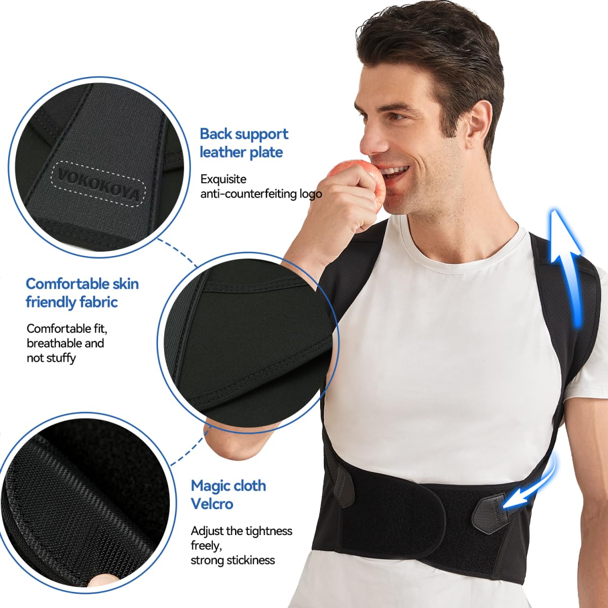 VOKOKOYA Posture Corrector for Women and Men,Adjustable Shoulder Straightener,Back Support Brace,Upper Spine scoliosis, hunchback Black Medium