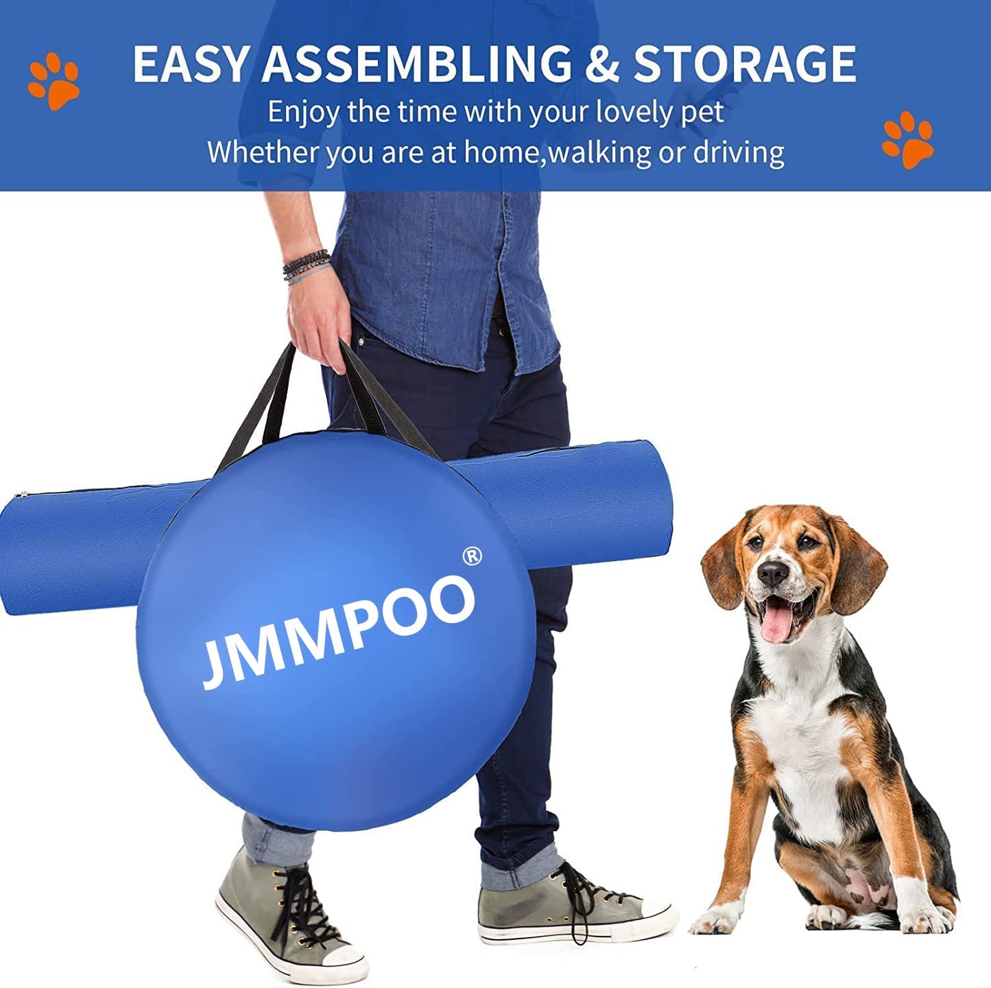 JMMPOO Dog Agility Training Equipment, 60-piece Dog Obstacle Course Training Starter Kit Pet Outdoor Game with Tunnel, Agility Hurdle, Weave Poles, Jump Ring, Pause Box, Toy Balls and Storage Bag