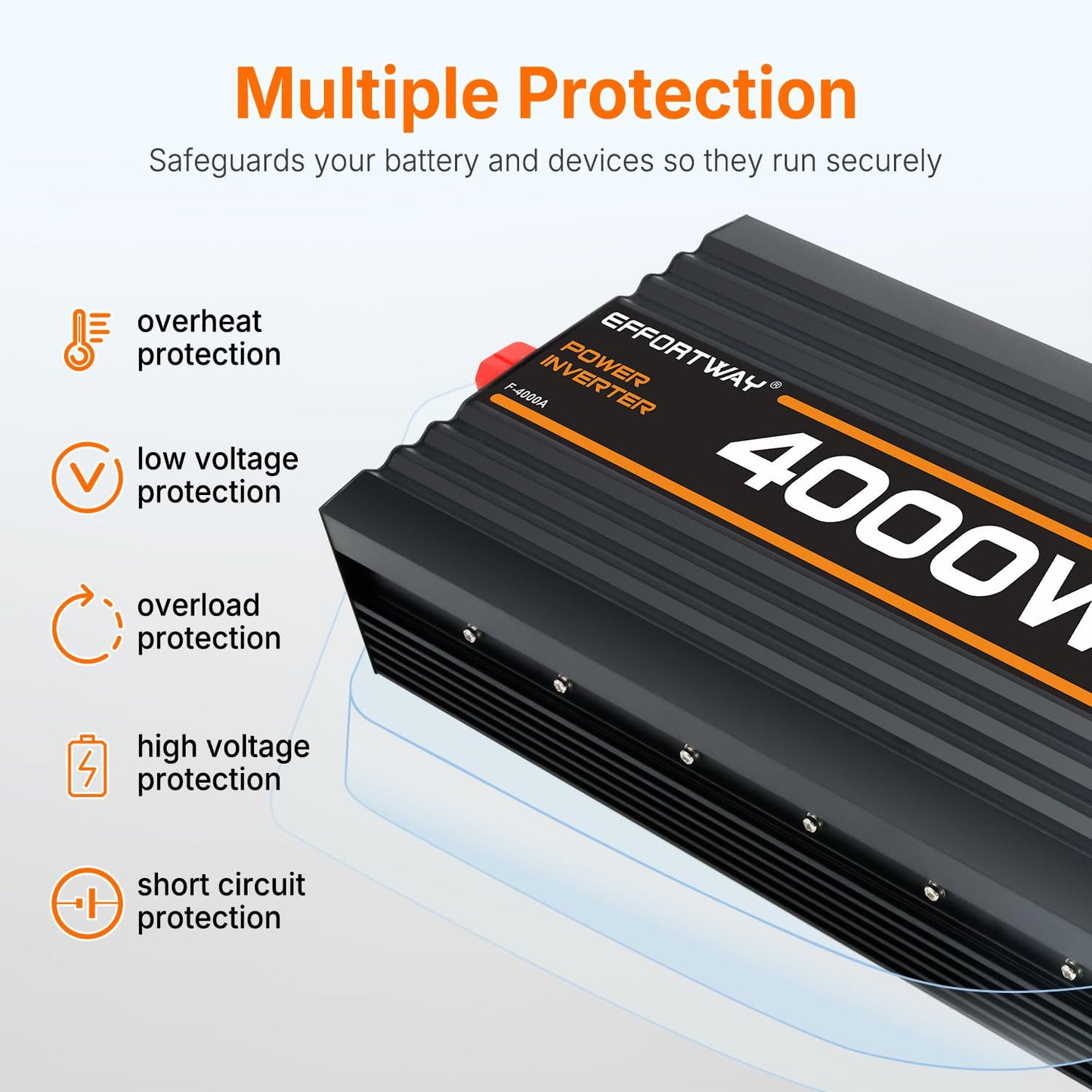 EFFORTWAY 4000W Power Inverter, 12V DC to 110V/120V Modified Sine Wave Inverter with 3 AC Outlets, USB Port, Wired Remote Controller, Car Power Inverter for RV, Truck, Boat, Camping, Off-Grid