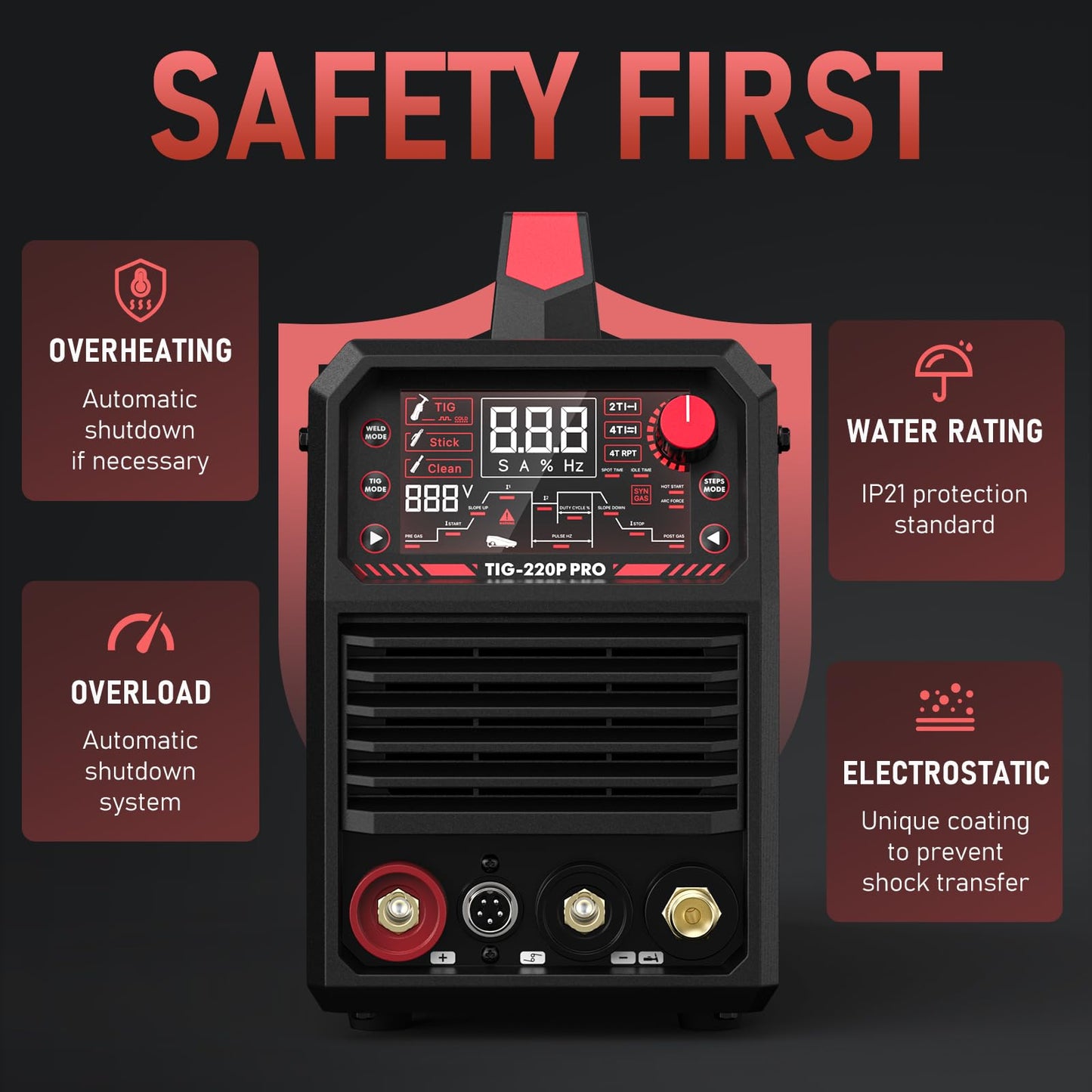 YESWELDER 220A TIG Welder 5 In 1 with Pulse, 110V/220V Dual Voltage STICK/DC TIG/PULSE TIG/COLD SPOT TIG/WELD CLEAN MODE with HF Start, Auto Post-Gas, Foot Pedal Interface