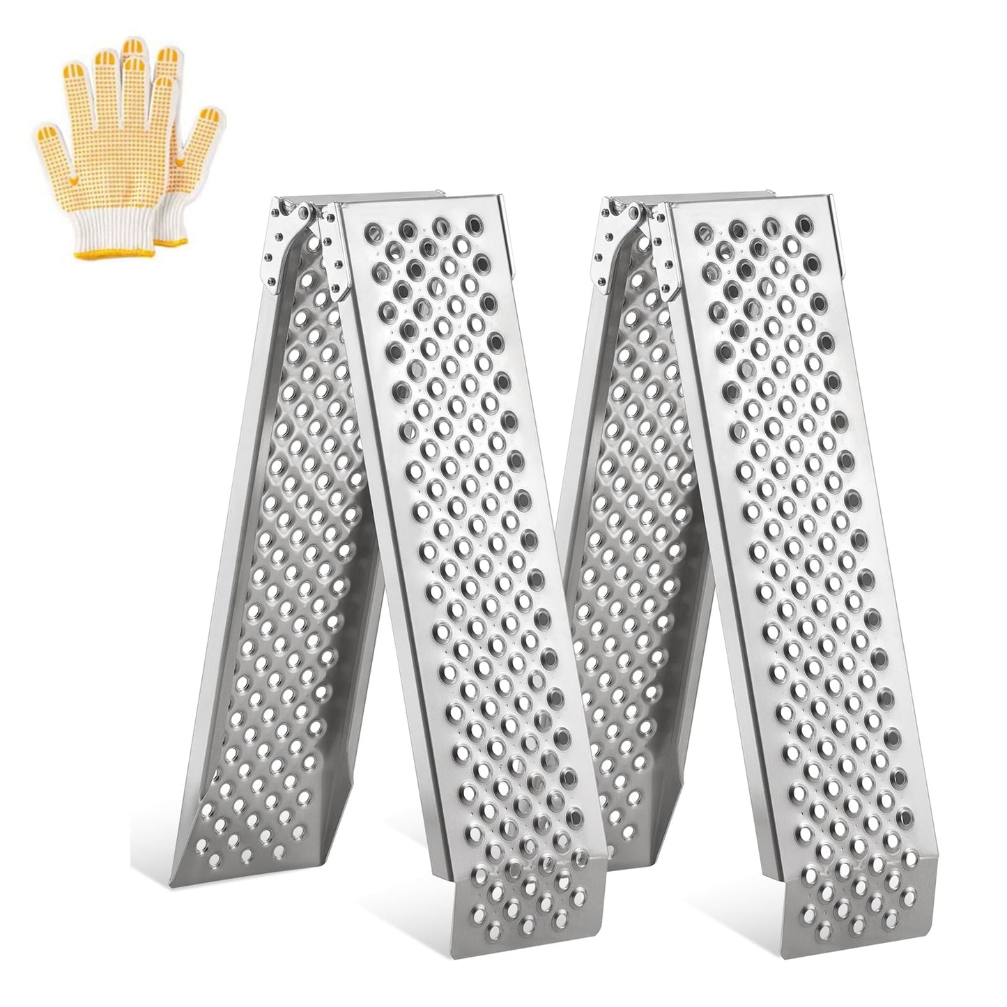 Foldable Aluminum Motorcycle Loading Ramp, 63" L x 8.5" W inches, 1500lbs Load Capacity, Lightweight, Non-Slip, Waterproof, Rust-Proof, Suitable for Trucks, Lawn Mowers, SUVs, Trailers, Set of 2