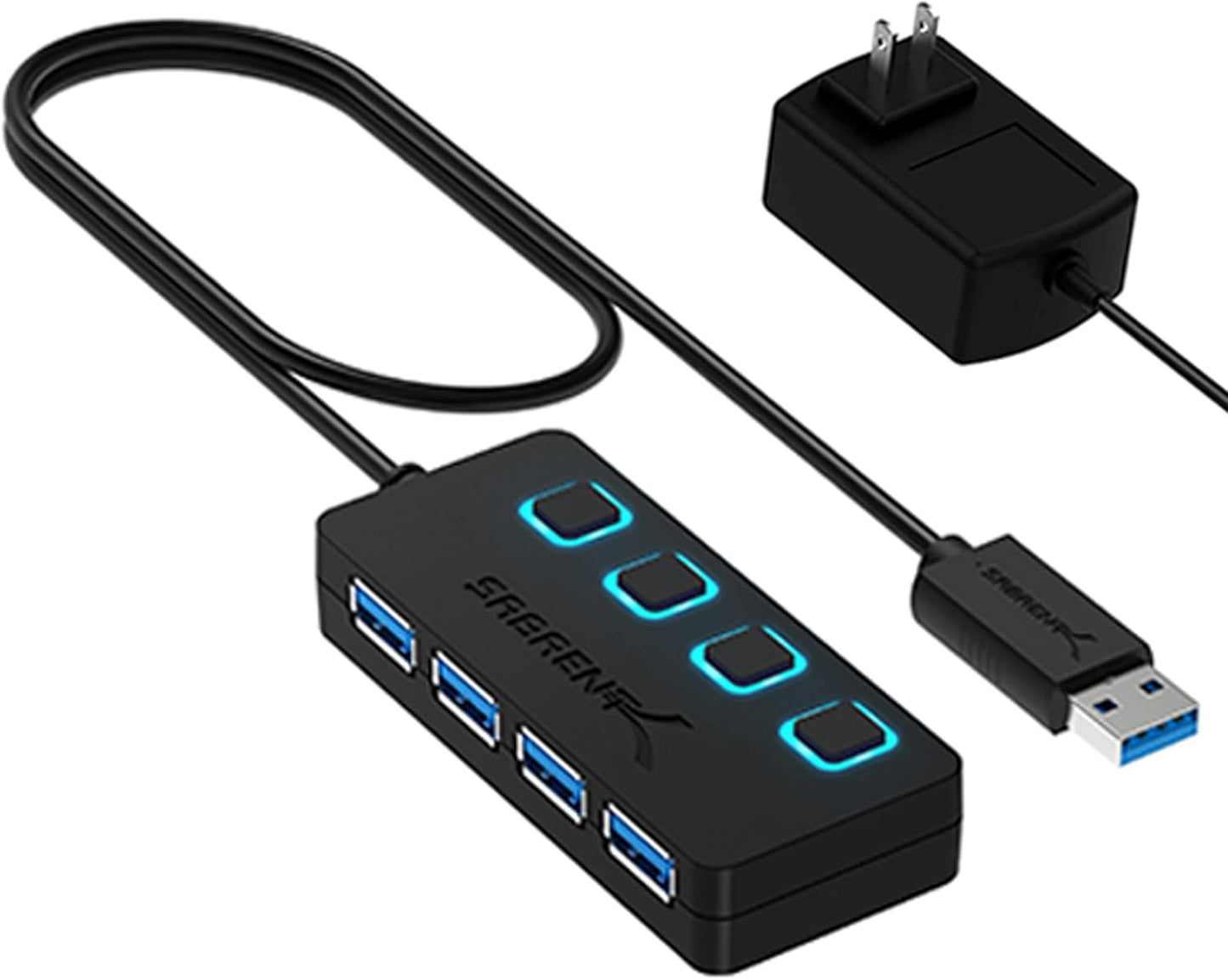 SABRENT 4 3.0 5V/2.5A (HB-UMP3) Port USB Hub with Individual LED Lit Power Switches, Includes Power Adapter