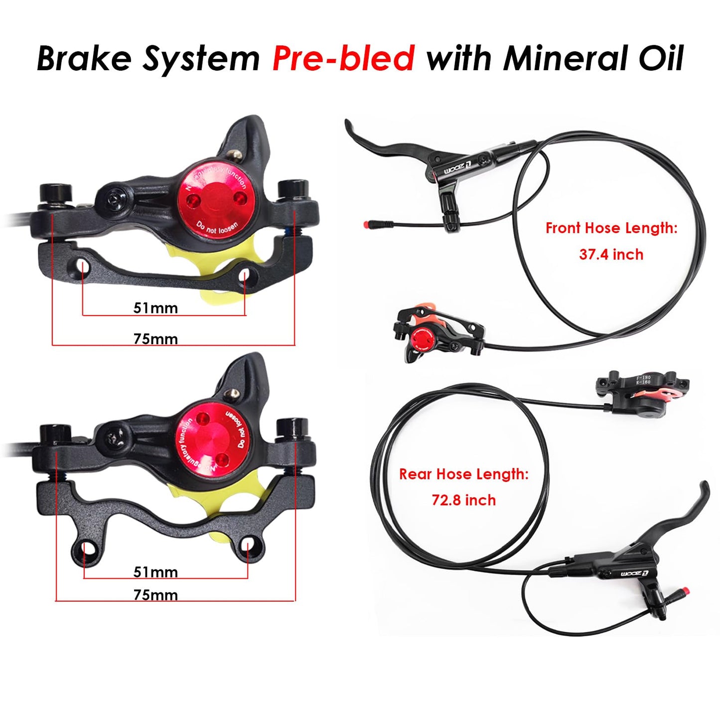 PeakRider Zoom eBike Hydraulic Brake Upgrade Kit – 2/3 PIN Male Waterproof Power-Off Sensor Connector, Pre-Bled Brake Levers & Calipers with 160mm Rotors