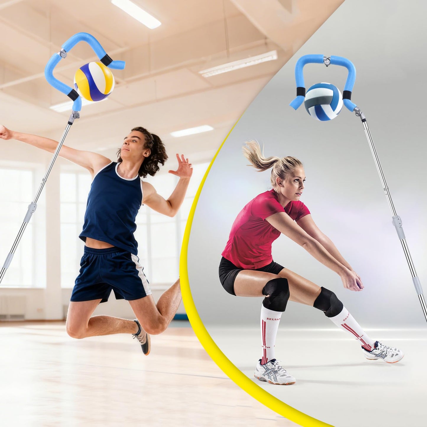 Cagaloi Volleyball Training System, Retractable Height 63-78 Inch, Spike Trainer with Hook - Lightweight for Serving, Spiking & Jump Practice, Real Ball Feel for All Skill Levels - （No Ball Included）