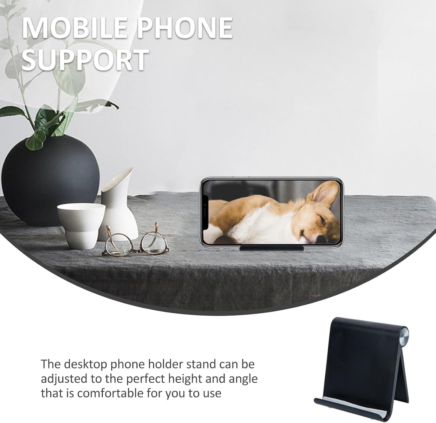 BETOOKY Adjustable Mobile Phone Stand and Tablet Holder for Desk Use, Foldable Compact Desktop Cell Phone Bracket