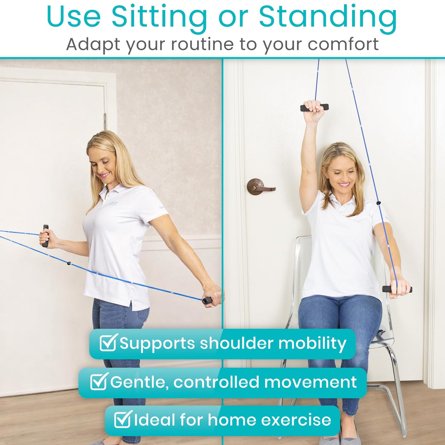 Vive Shoulder Pulley for Physical Therapy - Rotator Cuff Pain Pulley System - Over Door Rehab Exerciser - with Durable Metal Pulley & Comfortable Padded Handles