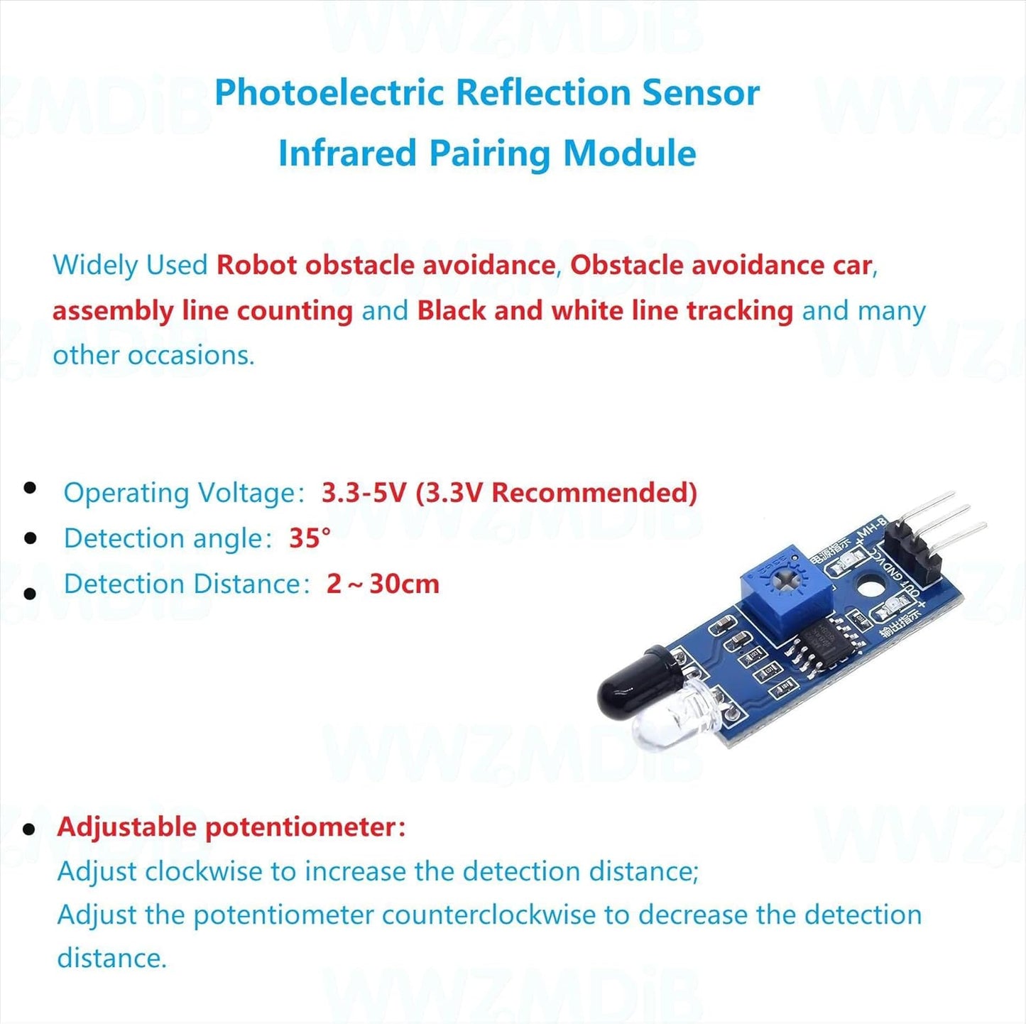 WWZMDiB 6Pcs 3-Wire IR Infrared Sensor Reflective Photoelectric Module for Arduino