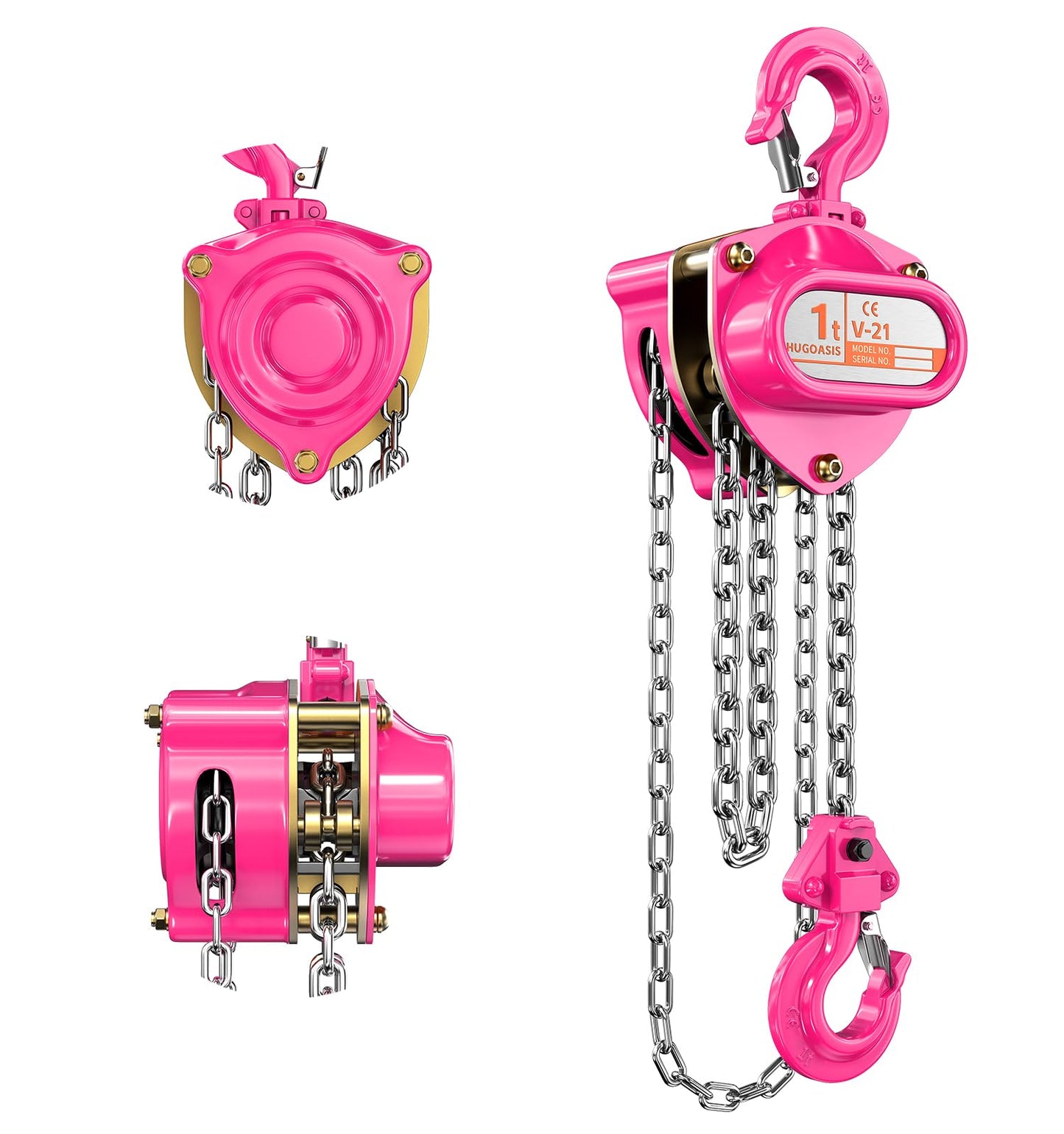 HUGOASIS Hand Chain Hoist 1 Ton 2200Lbs Capacity 20FT – Manual Chain Block with 2 Heavy Duty Hooks,Dual Brakes & Manganese Steel Chain for Garage, Workshop & Automotive Machinery,Orange