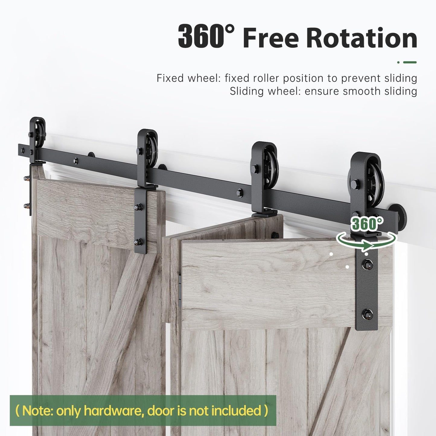 Roymelo 64" Bifold Sliding Barn Door Hardware Track Kit,Side Mounted Black Spoke Wheel Roller,Smoothly and Quietly,Assembly Easy,Fit Four 15" Bi-Folding Doors (Door Not Included)