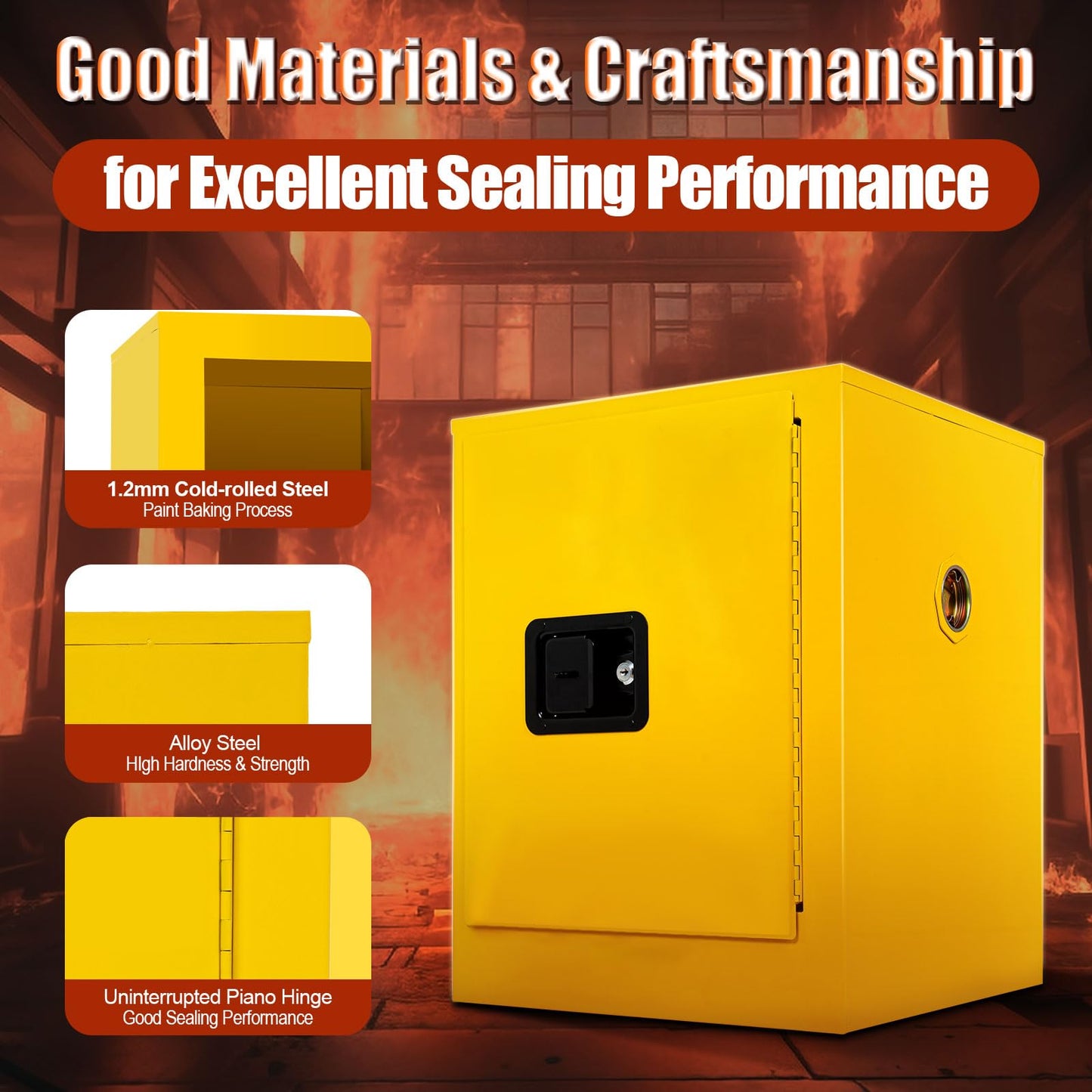 LOYALHEARTDY 12 Gallon Flammable Storage Cabinet Hazardous Storage Cabinet Yellow Fire Safety Manual Door Galvanized Steel Safety Cabinet for Commercial Industrial and Home Use, 17" L x 17" W x 22" H