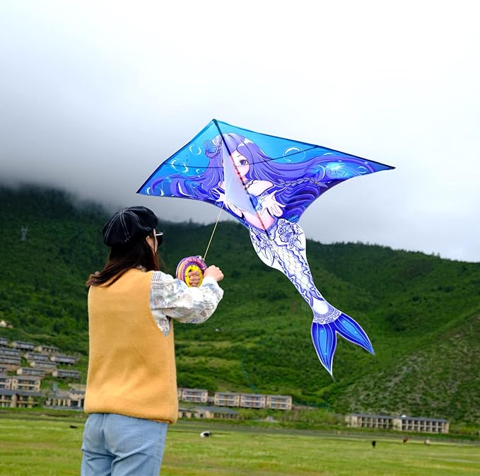 Mint's Colorful Life Mermaid Kite for Girls & Kids, Easiest to Fly Delta Kite