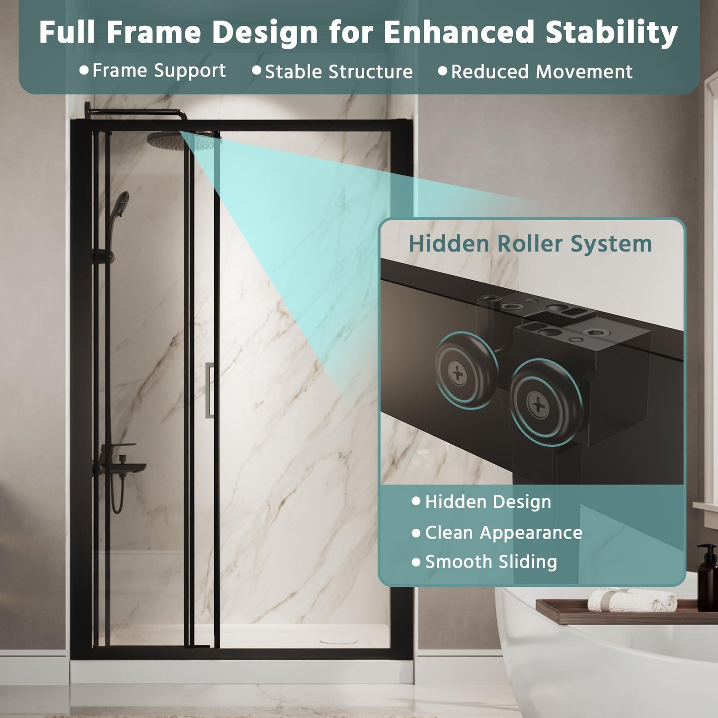 ComfyStyle 44"-48"W x76''H Tri-Fold Sliding Shower Door, Wide Walk-In Opening, Space-Saving Triple Shower Doors with Flexible Folding Glass Panels, Hidden Roller System, 6mm SGCC Tempered Glass, Black