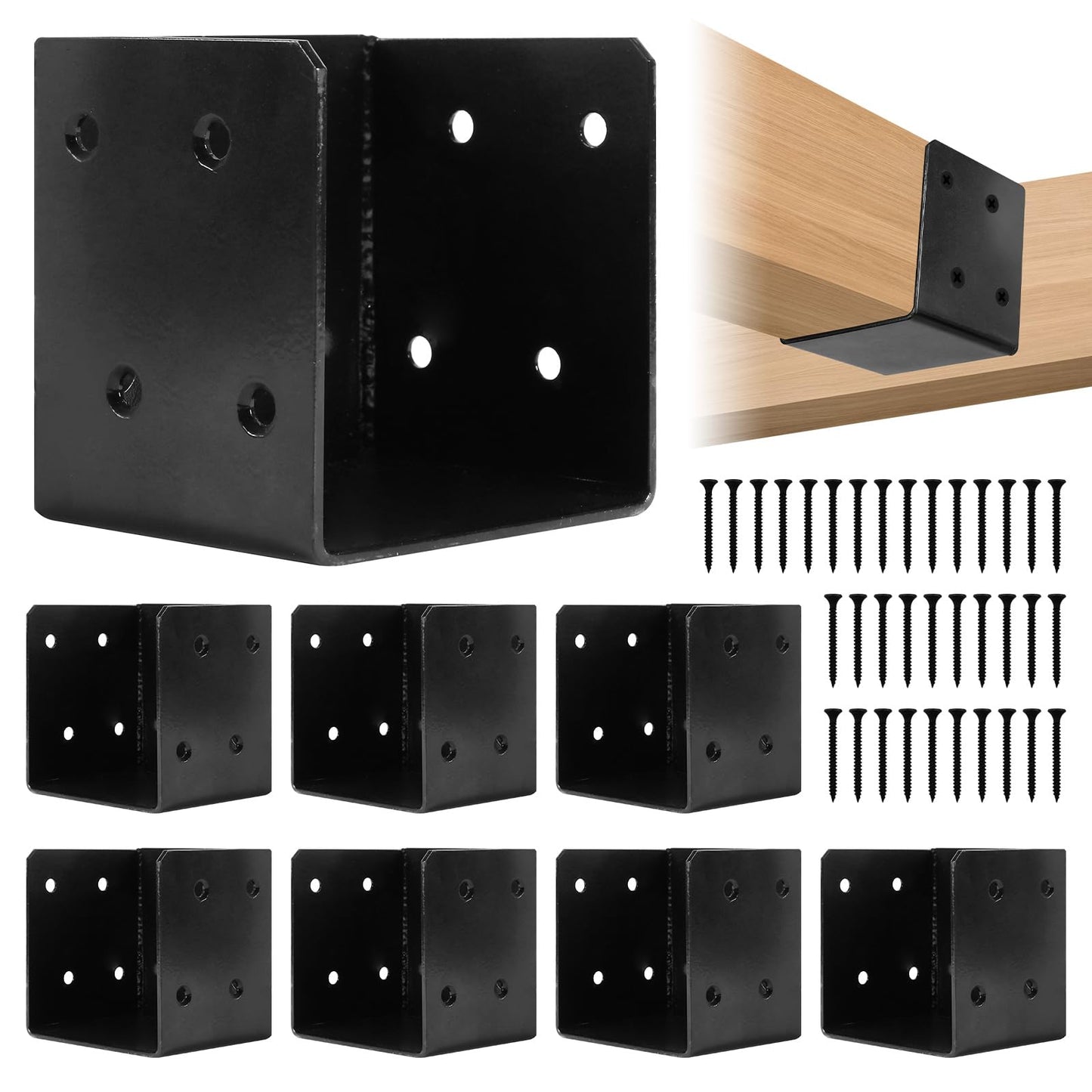 Rasugarlary Deck Railing Brackets Connectors for 4"x4", 4"x6" Railing Wood Post, Heavy Duty Mounting Joist Hanger Brackets with Screws, Black 8 Pcs