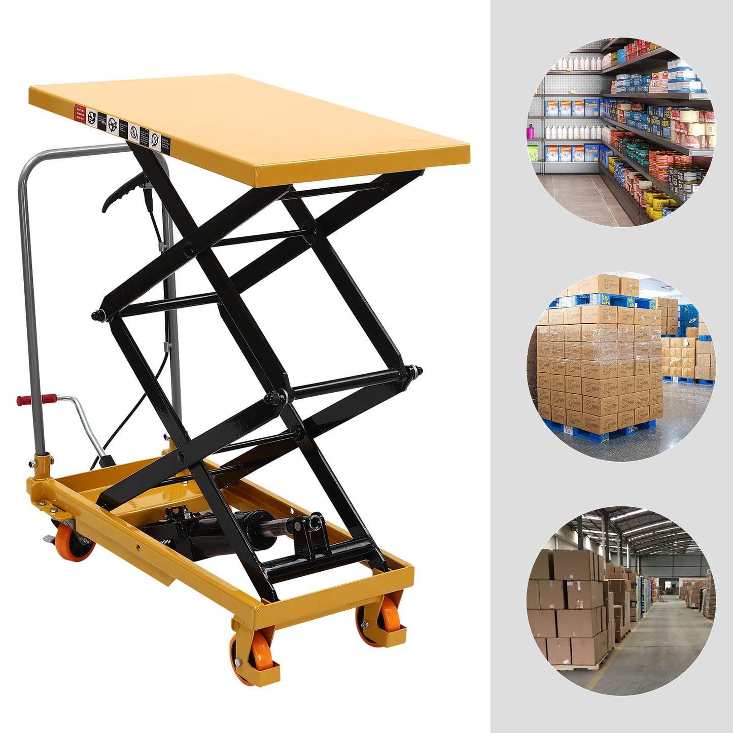 Hydraulic Lift Table,Manual Scissor Lift Table Hydraulic Lift w/Locking Wheels and 4 Wheels,51’’Lifting Height Double Scissor Platform Truck for Material Handling and Transportation (330LBs Capacity)