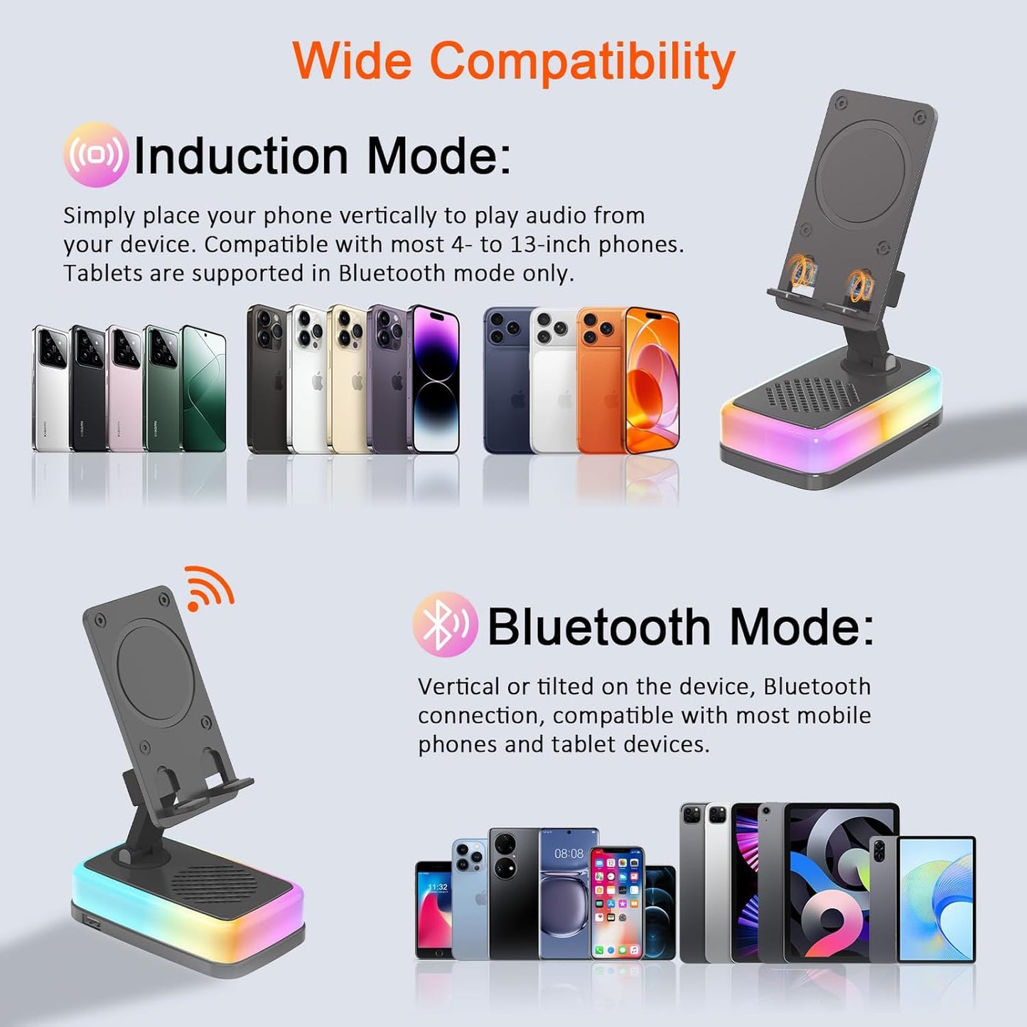 Tatiyana 180 5.3 3000mAh 5 1 Wireless Induction Speaker with Flexible Phone Stand, Bluetooth Speaker for Desk