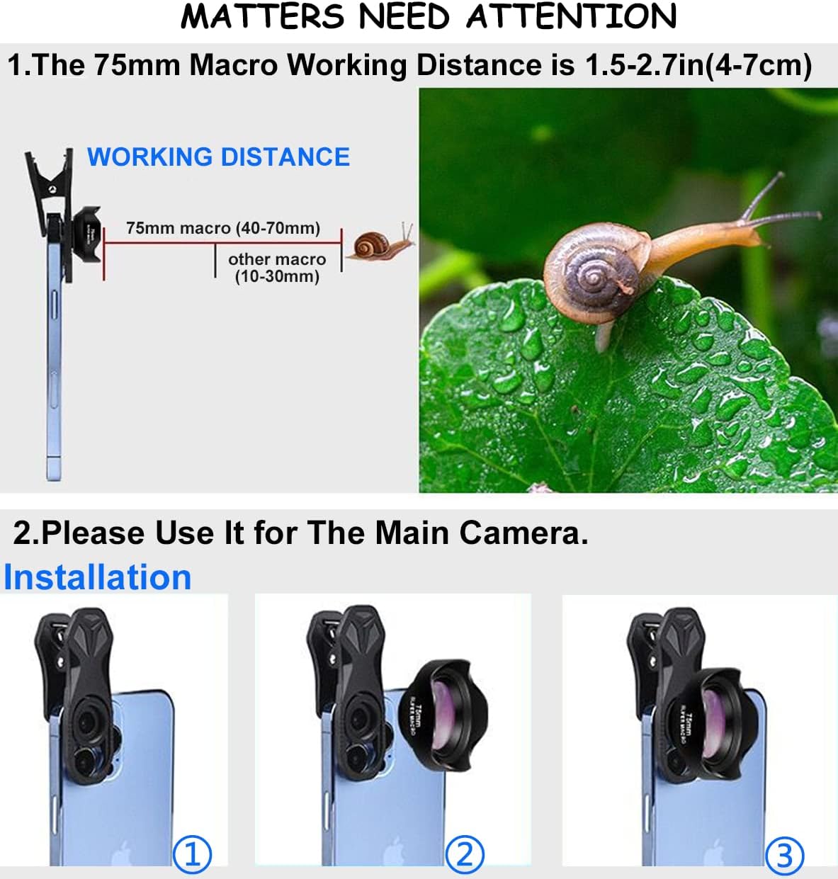 ALILUSSO 75mm 16 15 14 13 Macro Lens for iPhone Pro Max Samsung Moto TCL Android Phone,Detail Camera Lens