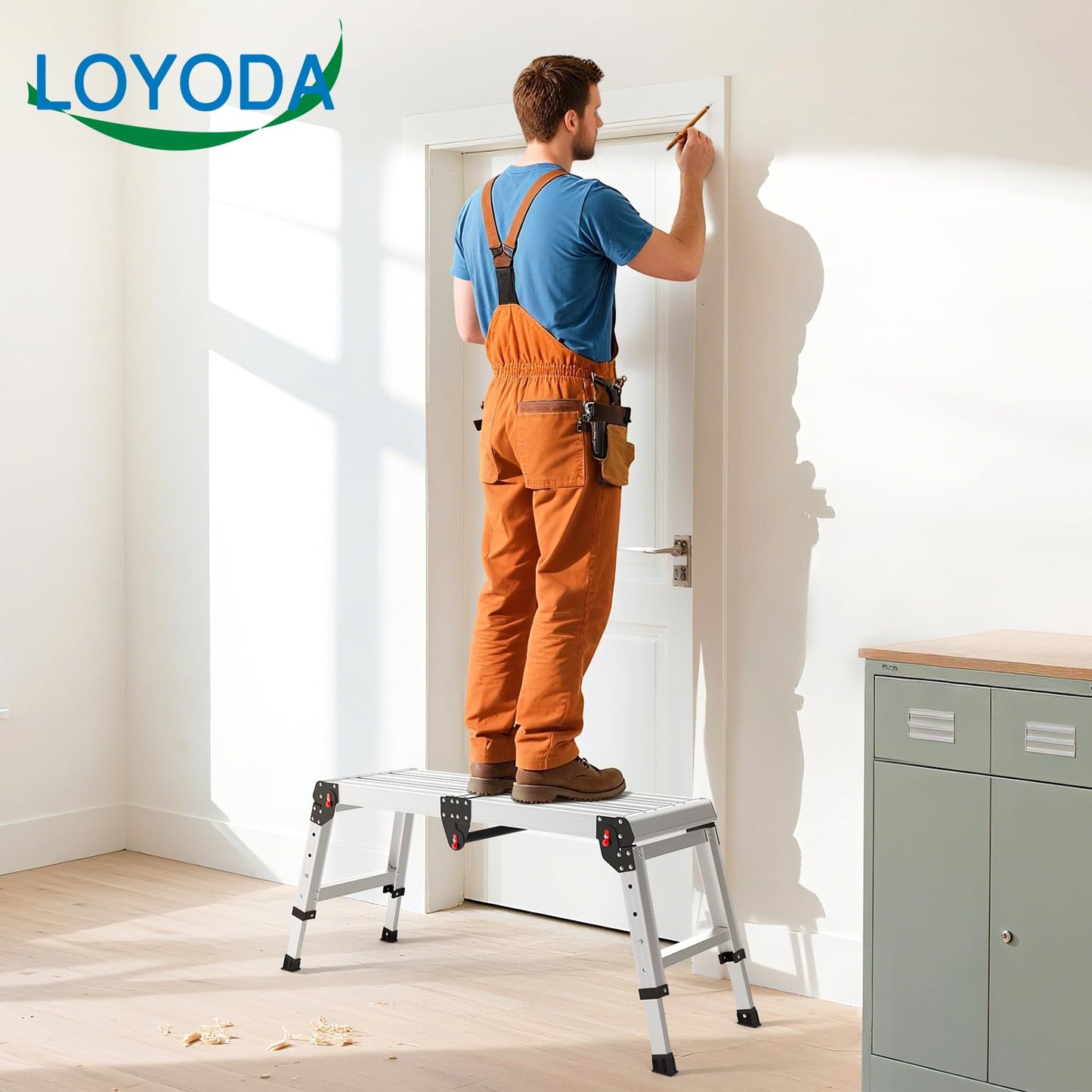 Loyoda Work Platform 500 Lbs, Folding Step Stool with One-Touch Automatic Fold, 4 Height Adjustment Step Platform, Perfect for RV Cleaning, Home Painting and Reaching High Places, Larger, Black