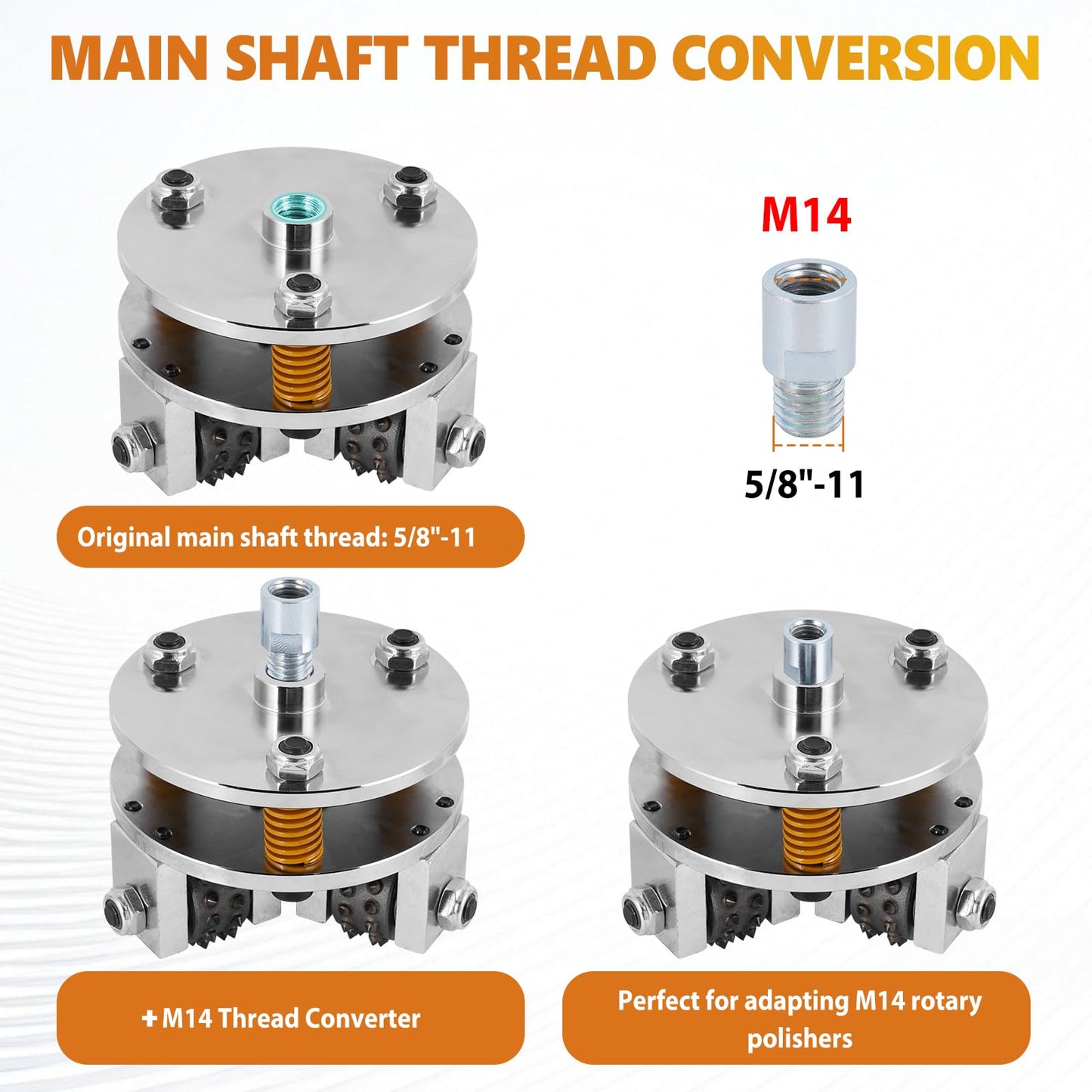 Meticuloso 6 Inch Bush Hammer Tool, Coating Removal Stone Texturing, Concrete Surface Roughening Tool for Variable-Speed Angle Grinders&Polishers (Arbor: 5/8"-11 Threaded), with a M14 Thread Converter