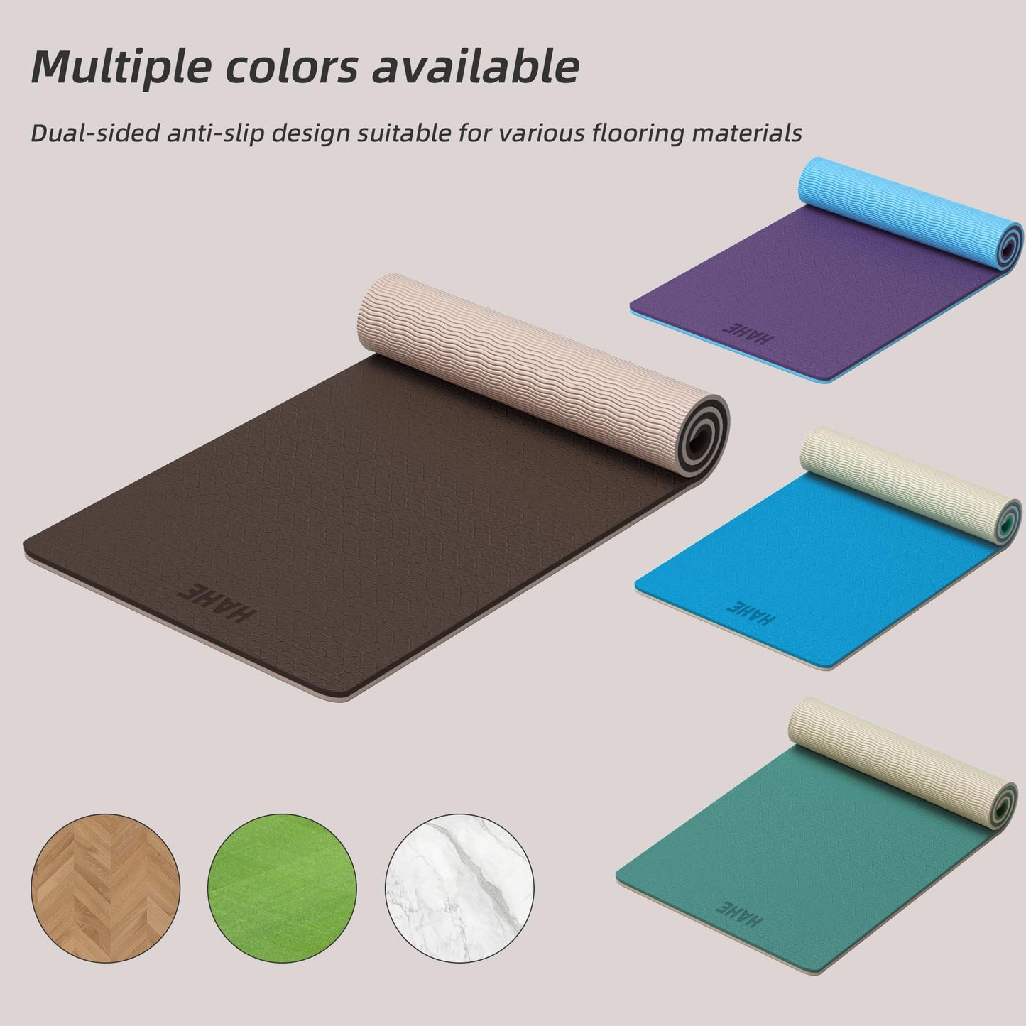 HAHE Extra Thick Yoga Mat, 72"Lx32"Wx0.4"Th (10mm), Wide Non-slip Exercise Mats with Carry Strap, Double-Sided POE Fitness Mat for Yoga, Pilates & Floor Workouts (Dark Brown+Beige)