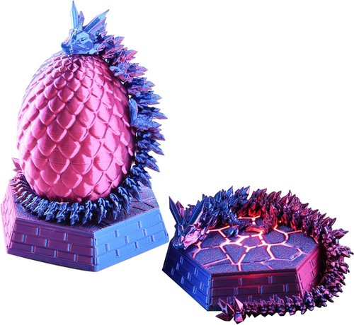 Dragon Egg | Articulating Dragon Fidget Figurine - 3D Printed Fantasy Collectible for Home & Office (Red-Blue)