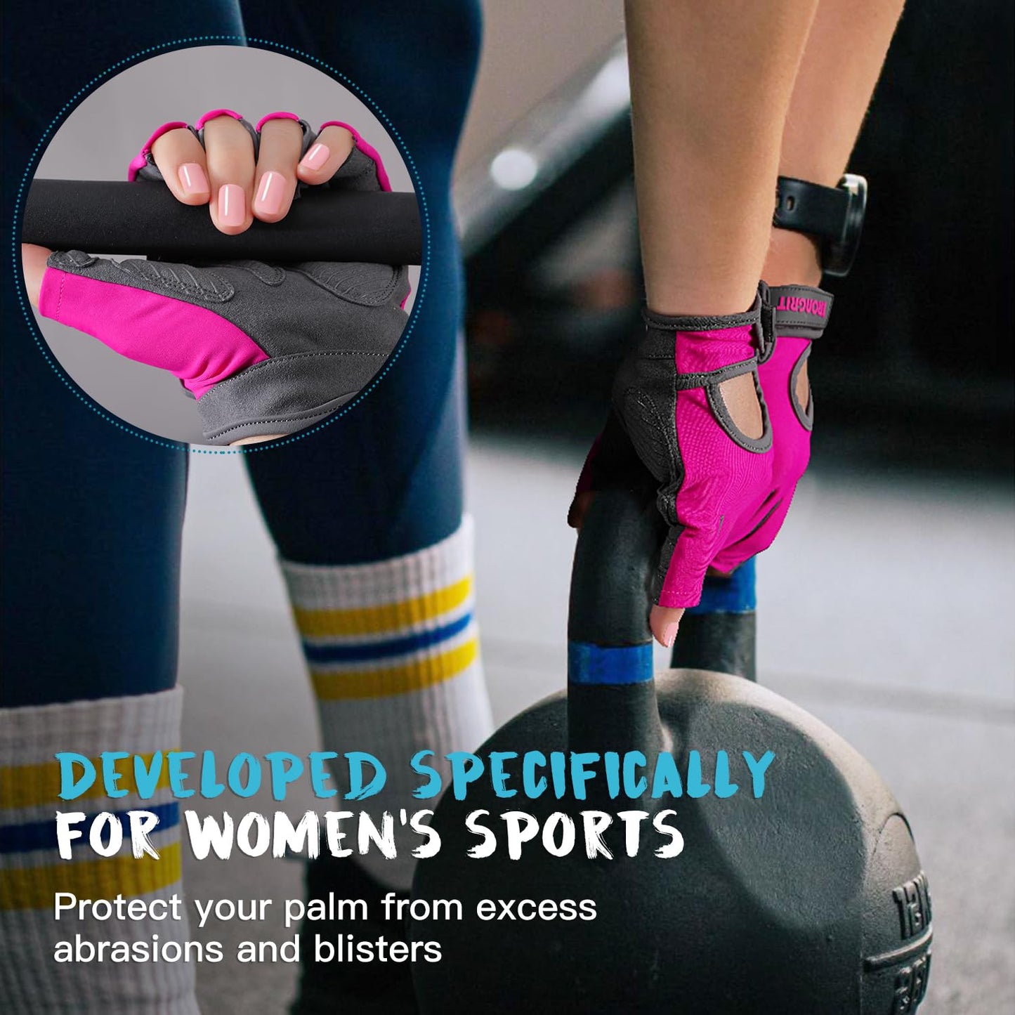 IRONGRIT Breathable Workout Gloves for Women, Thick Padded Weight Lifting Gloves, Full Palm Protection & Extra Grip for Women Gym, Rowing, Fitness Training and Hanging (Medium)