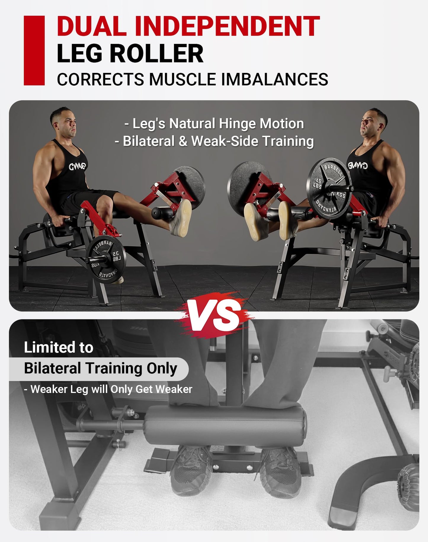 GMWD Leg Extension and Curl Machine, Single Leg Extension, Lying Leg Curl, Standing Leg Curl, Adjustable Leg Exercise Bench with Plate Loaded, Leg Machine Home Gym, Red
