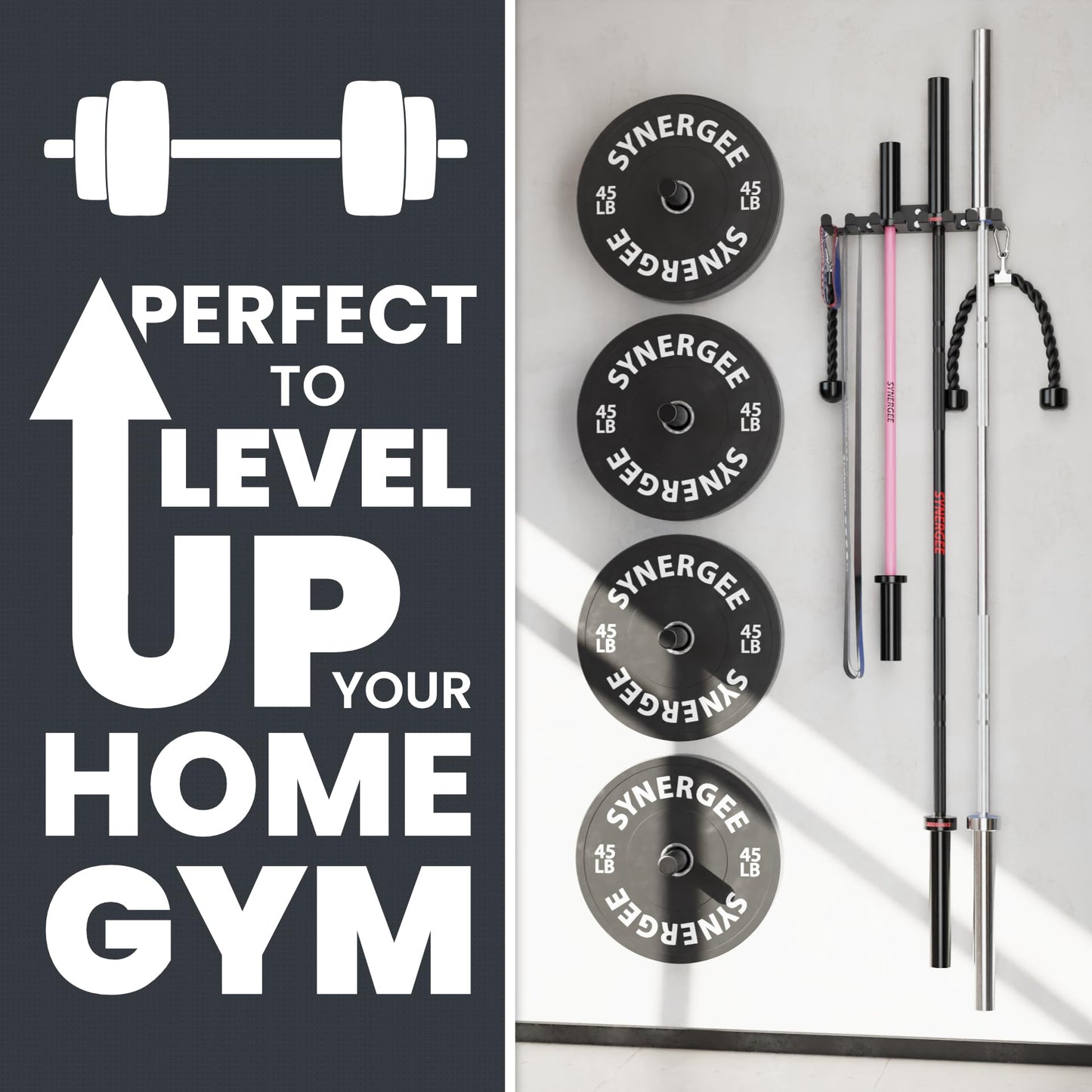 Synergee Wall Mounted Barbell Holder & Gym Accessory Rack Heavy Duty Steel 7 Bracket