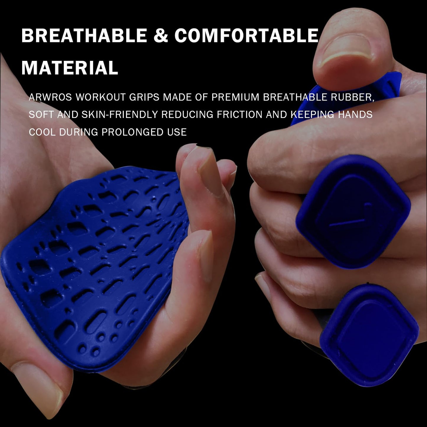 ARWROS Upgraded Anti-Slip Workout Grips - Widened and Thickened Rubber Hand Protector Ryptfit Grips for Weightlifting, Pull-ups, Gym Training and Workouts, for Men and Women (Blue)
