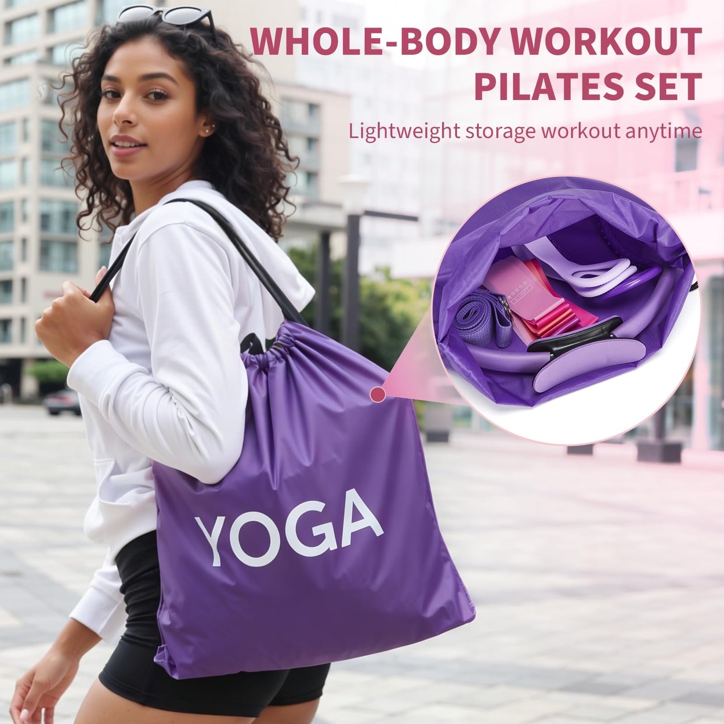 FITOUNOS Pilates Ring Set for Women, Home Workout Pilates Equipment with Resistance Bands, 14'' Magic Circle, Mini Ball, Pilates Starter Kit for Strength (Purple)