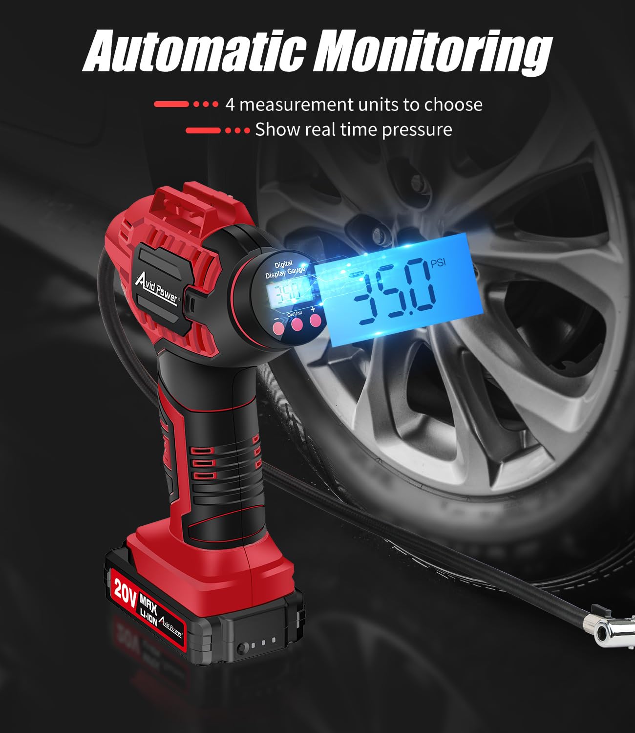 AVID POWER Tire Inflator Portable Air Compressor, with 12V DC Adapter and Digital Pressure Gauge, bundle with 1200W Car Polisher, 6 Variable Speed 1000-3500 RPM, Rotary Buffer Waxer Kit