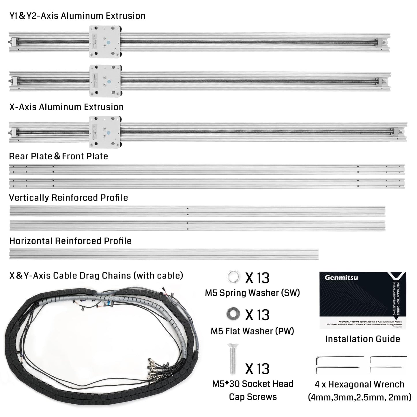 Genmitsu 52” x 52” (1318 x 1311mm) XY-Axis Extension Upgraded Accessories Kit for CNC Router Machine PROVerXL 4030 V2, XYS-1313