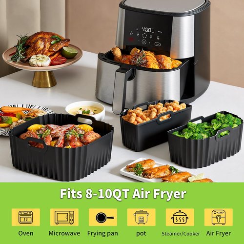 Chefman Air Fryer Silicone Liners - Reusable 3-Pack Baking Accessories for 8QT to 10QT Air Fryers