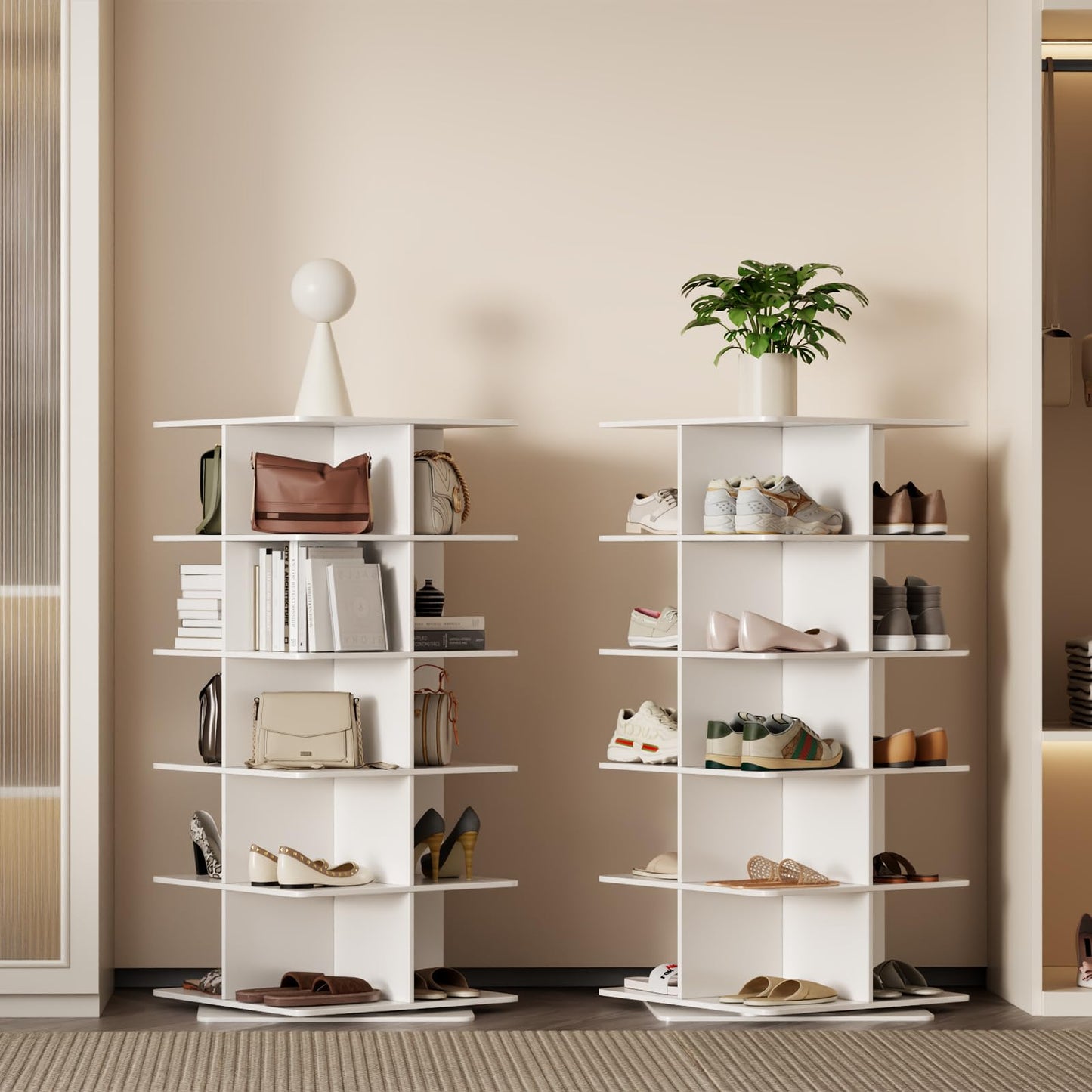 Yuncraft Rotating Shoe Rack Tower, PVC Material Structure, 5-Tier 360° Swivel Lightweight Shoe Organizer, Space-Saving Spinning Shoe Shelf for Entryway, Closet, Bedroom Nook