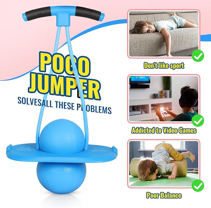 FAHKNS Pogo Ball for Kids - Sturdy Pogo Stick Alternative，Jumping Toy for Ages 4-12 with Handle，Safe Hopper Ball for Outdoor Play, Boys & Girls